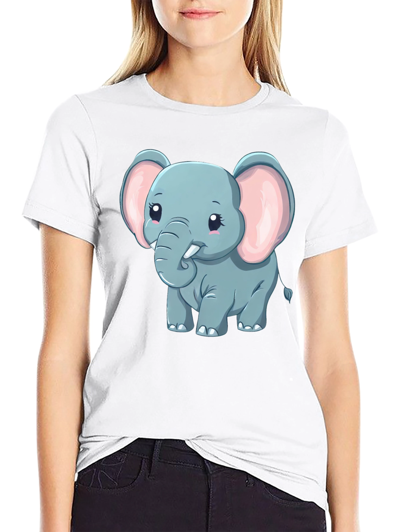 Black Cute Elephant Graphic Tee - Black Cotton Blend view 9