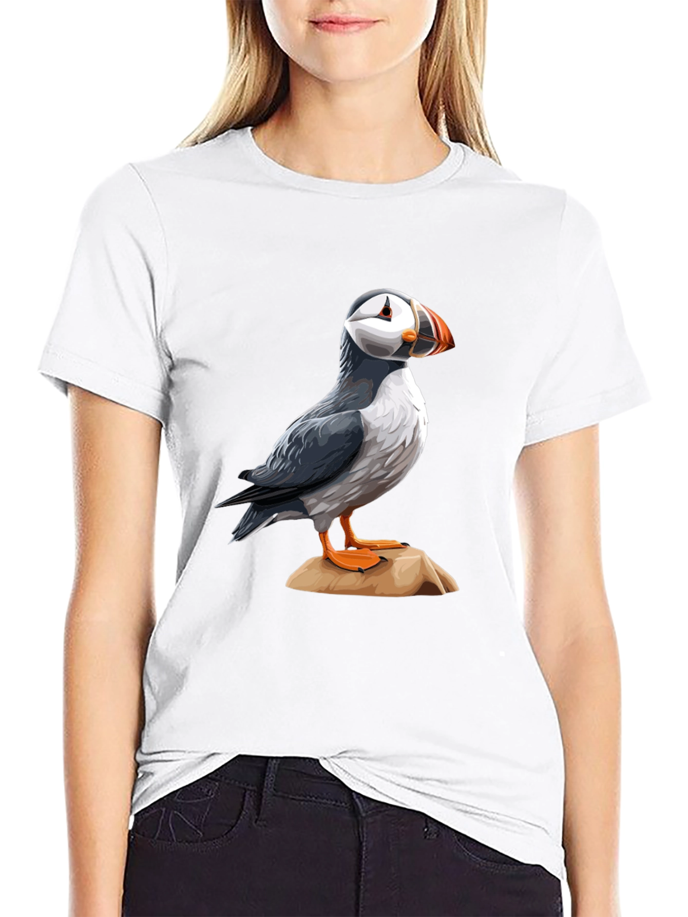 Black Puffin Bird Graphic T-Shirt - Black Casual Tee view 9
