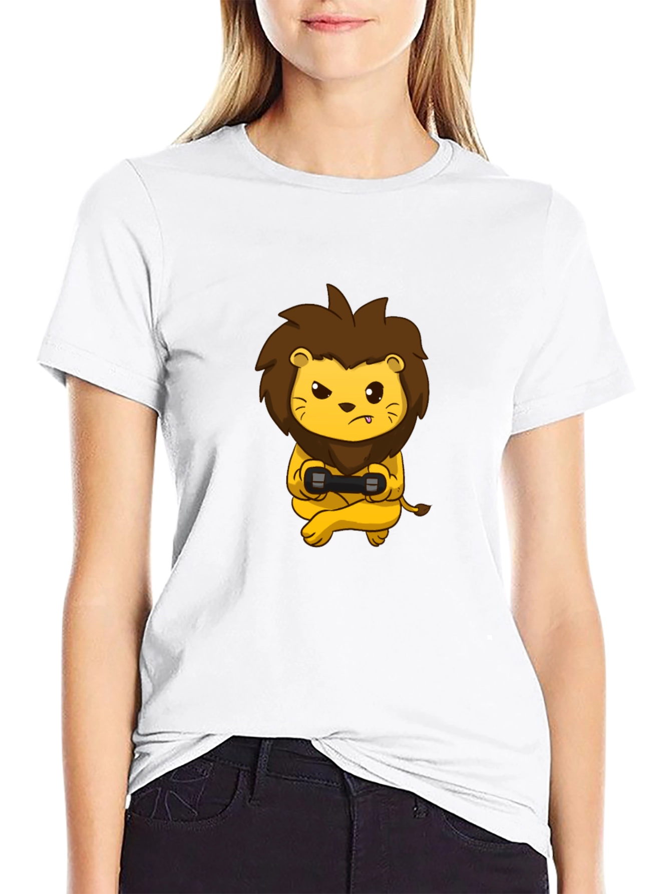 Black Gamer Lion Graphic T-Shirt - Black Cotton Tee view 9