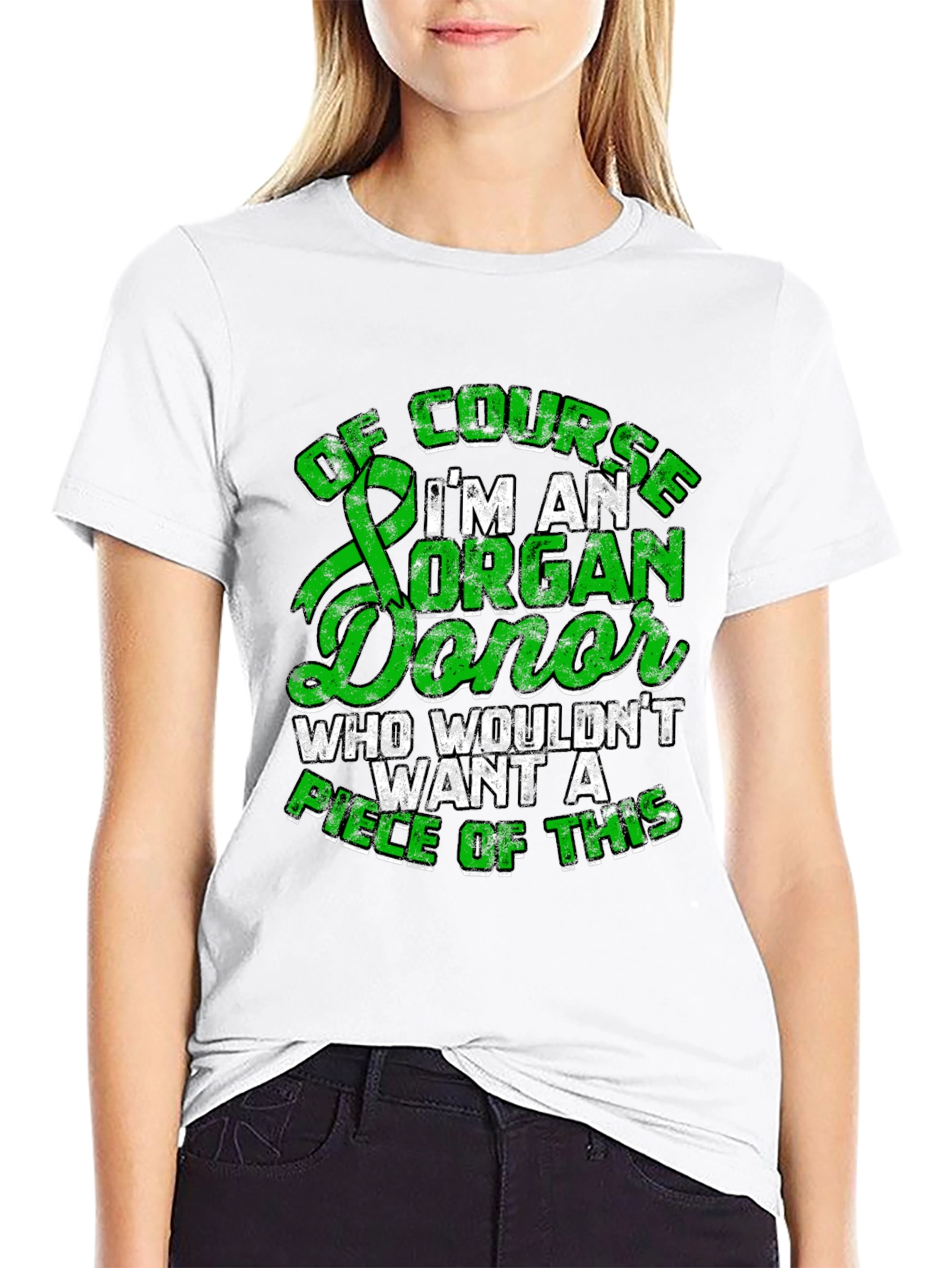 Black Organ Donor T-Shirt - Green Ribbon Design view 9