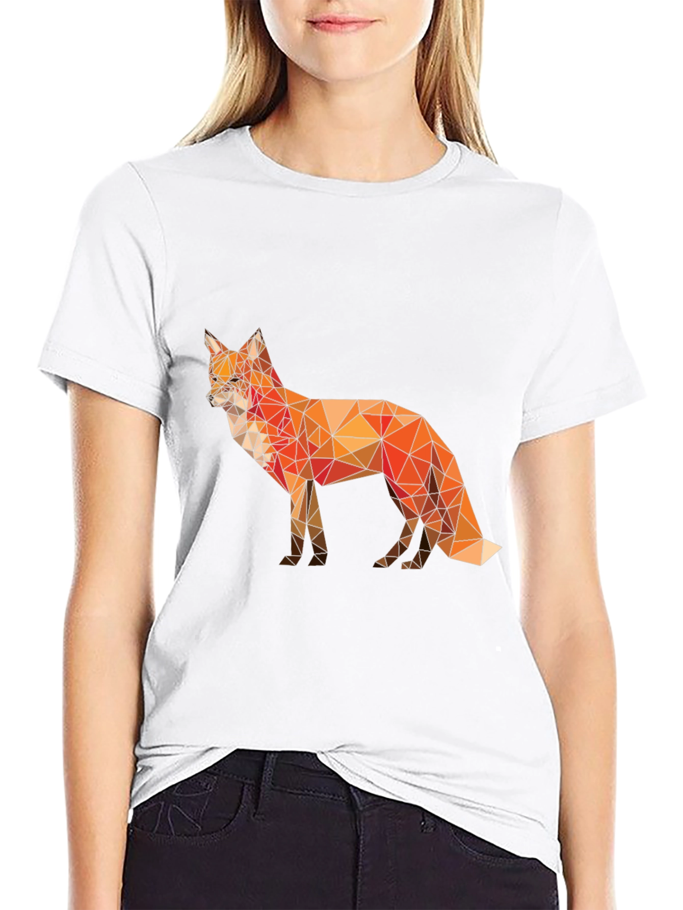 Black Geometric Fox Graphic T-Shirt - Modern Poly Art Tee view 9