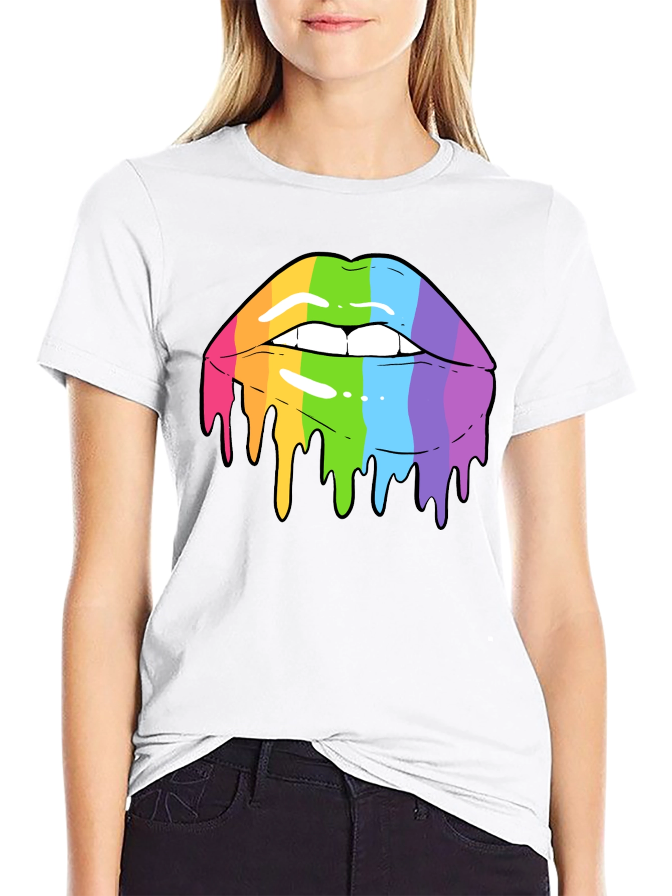 Black Rainbow Lips Graphic T-Shirt view 9