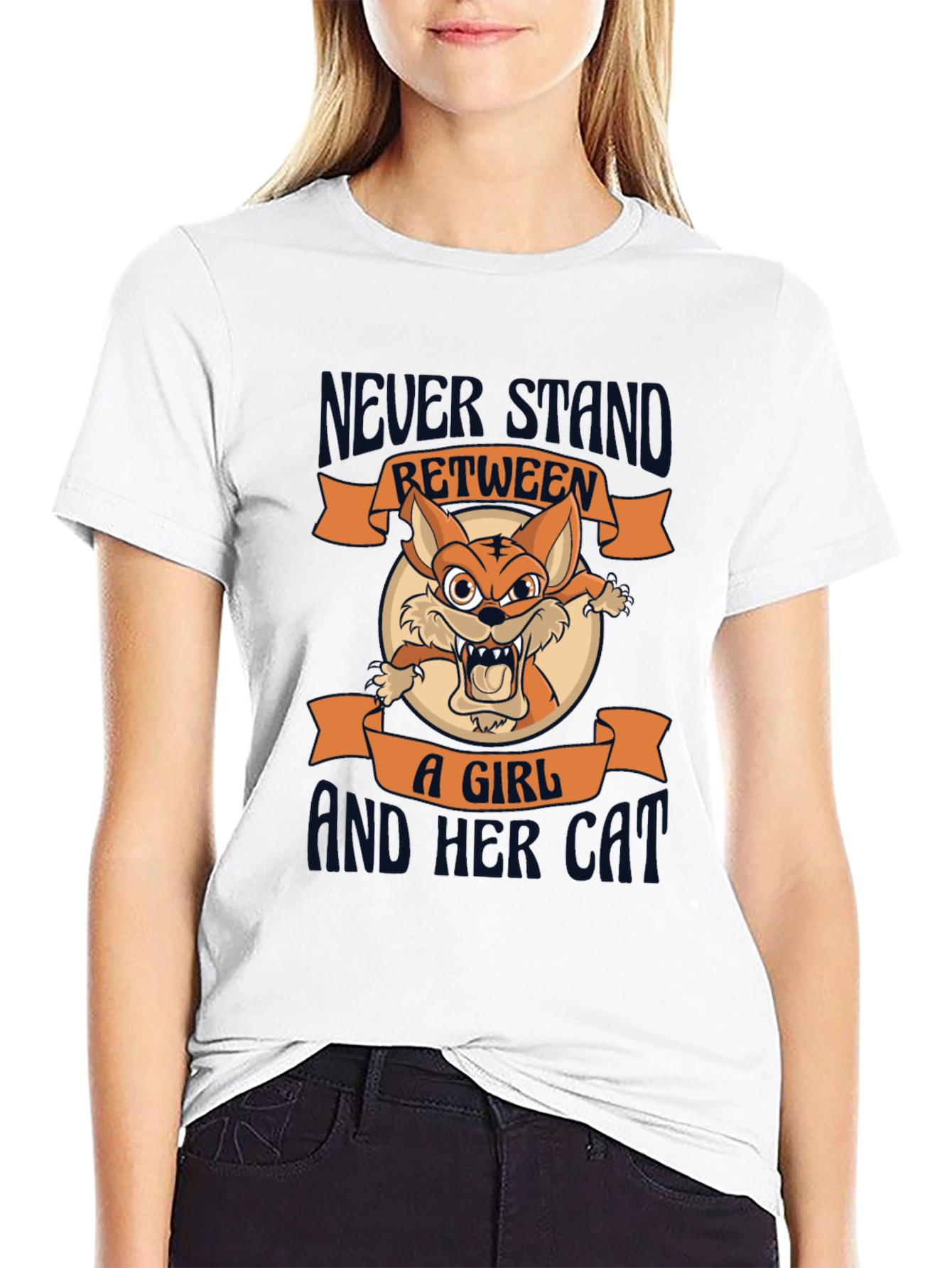 Black Never Stand Between a Girl and Her Cat T-Shirt view 9