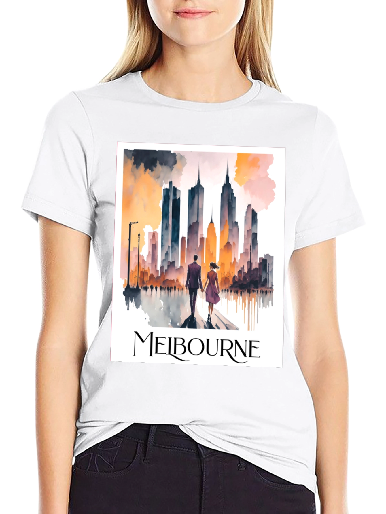 Melbourne Skyline Watercolor Graphic Tee - 9
