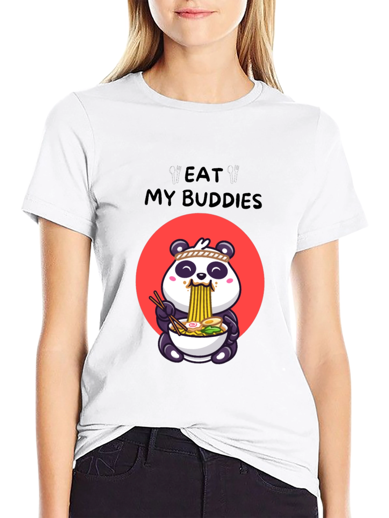 Black Eat My Buddies Panda Ramen T-Shirt view 9