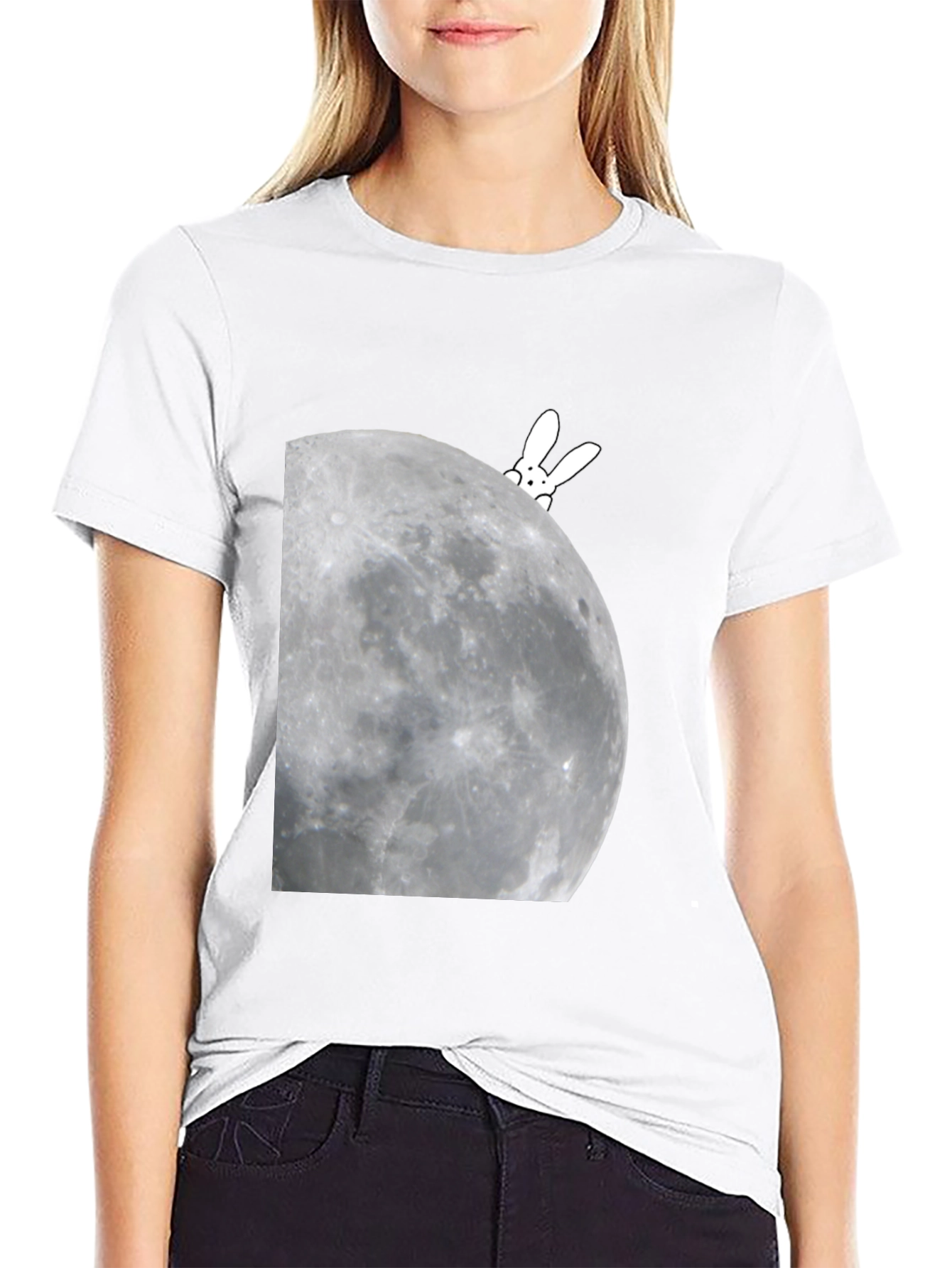 Black Bunny on the Moon Graphic Tee view 9