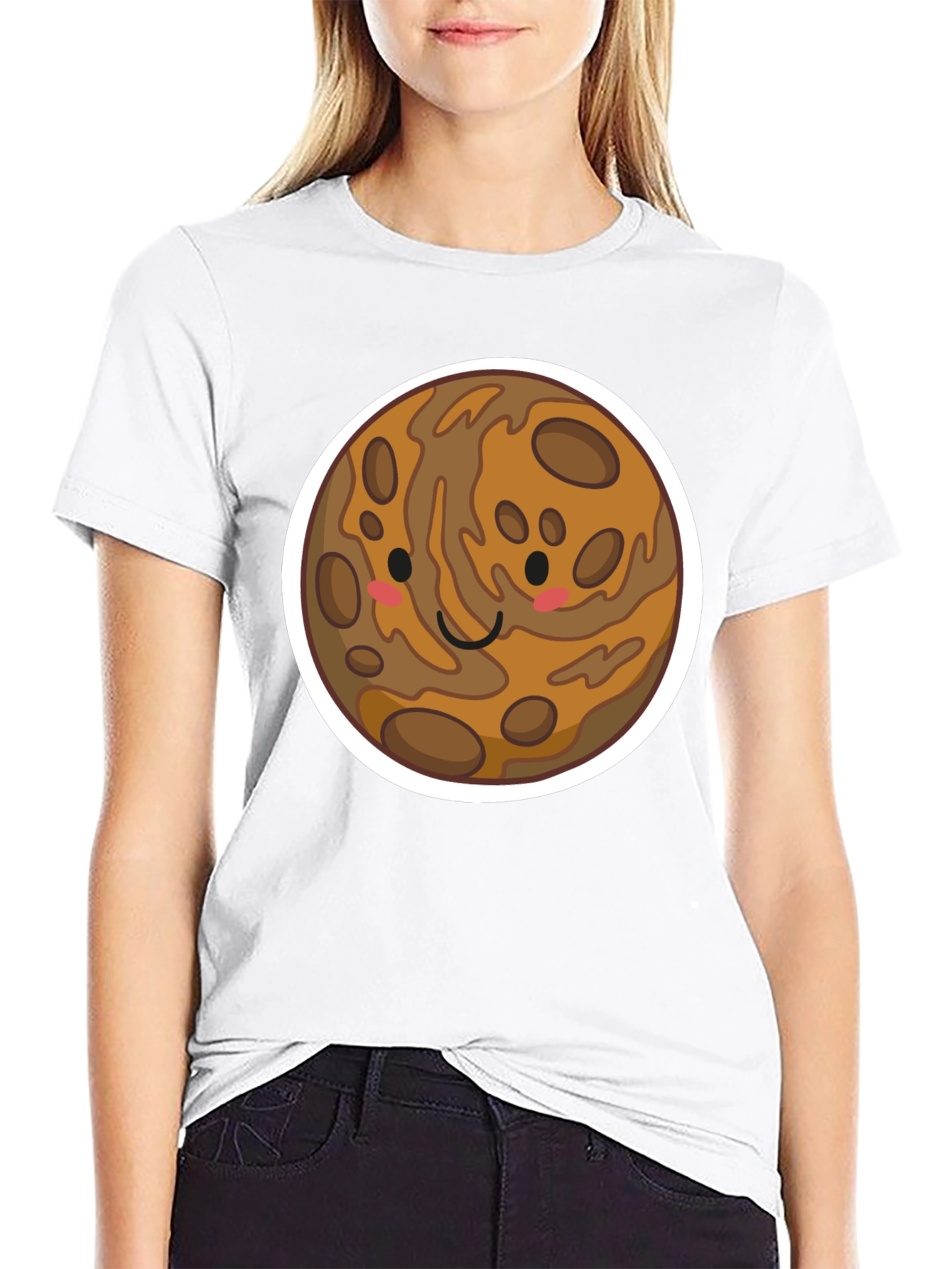 Black Cute Planet Cartoon Graphic Tee - Black view 9