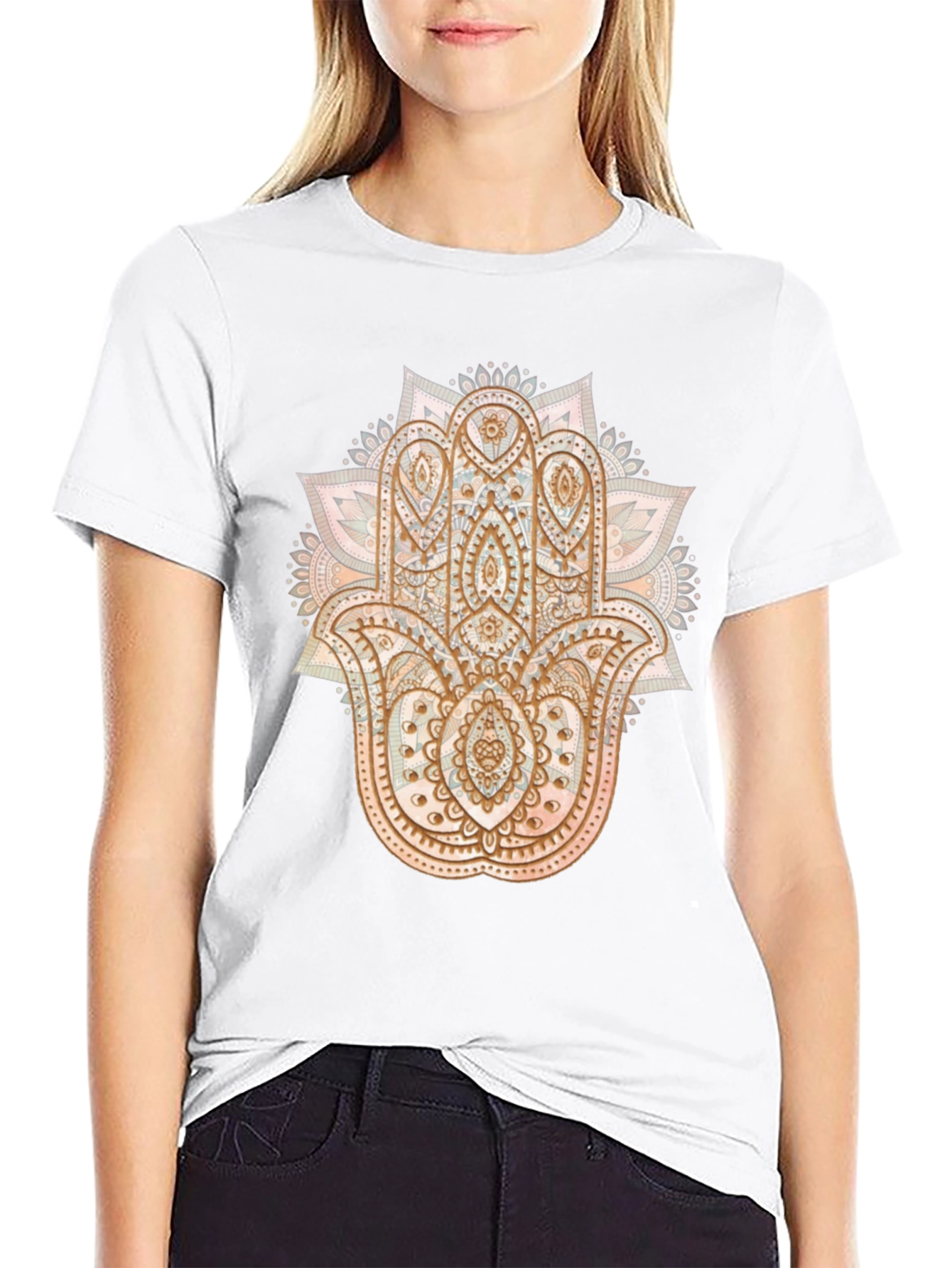 Black Hamsa Hand Graphic Tee - Boho Style view 9