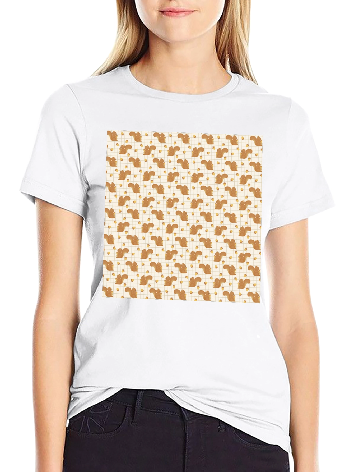 Black Squirrel & Acorn Pattern Tee view 9