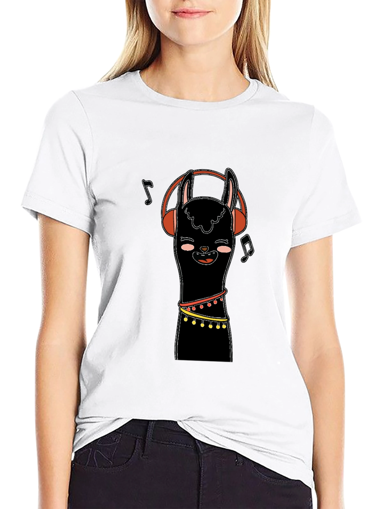 Black Llama Headphones Black Graphic Tee view 9
