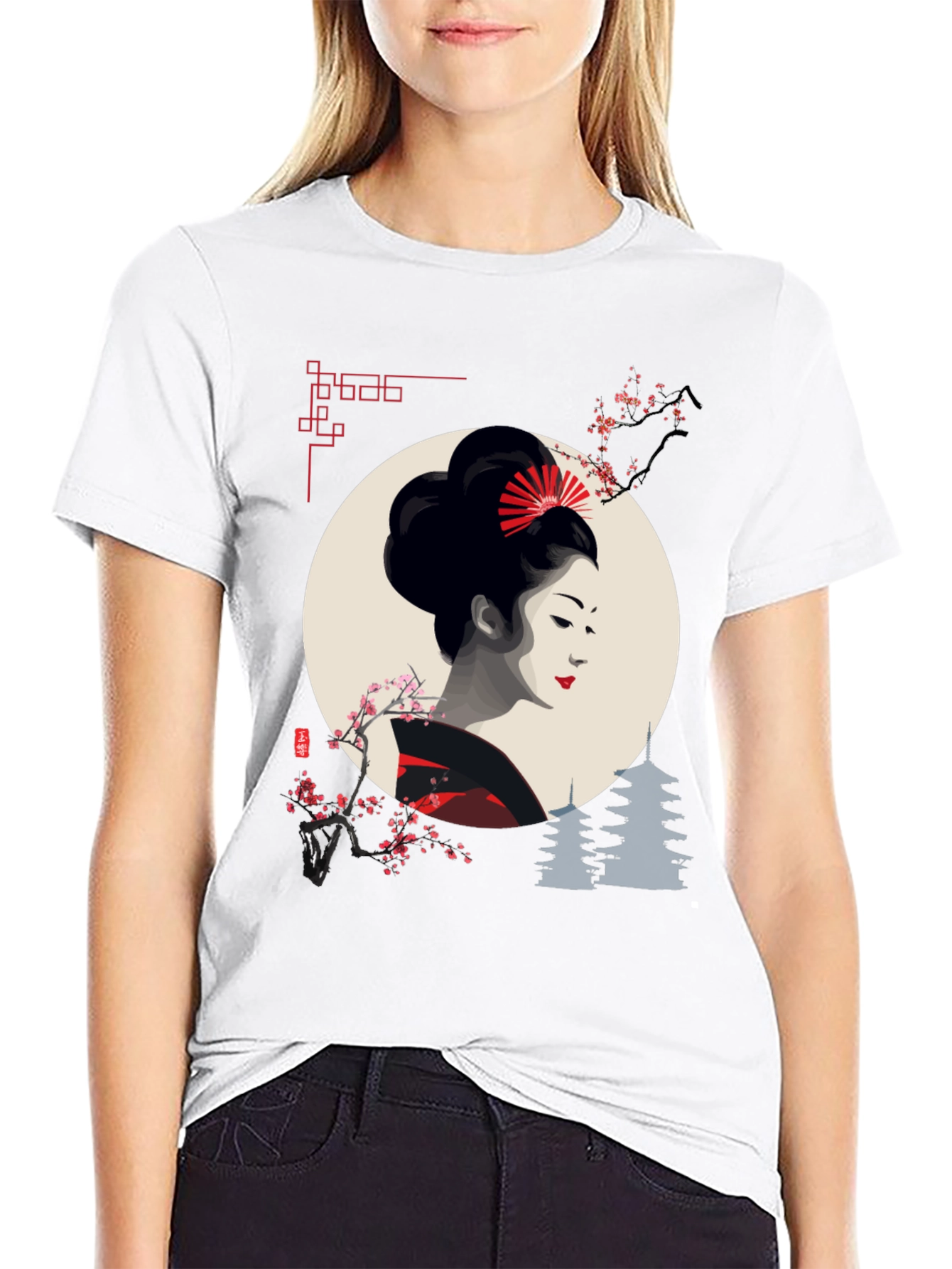 Black Geisha Graphic Print Black T-Shirt view 9