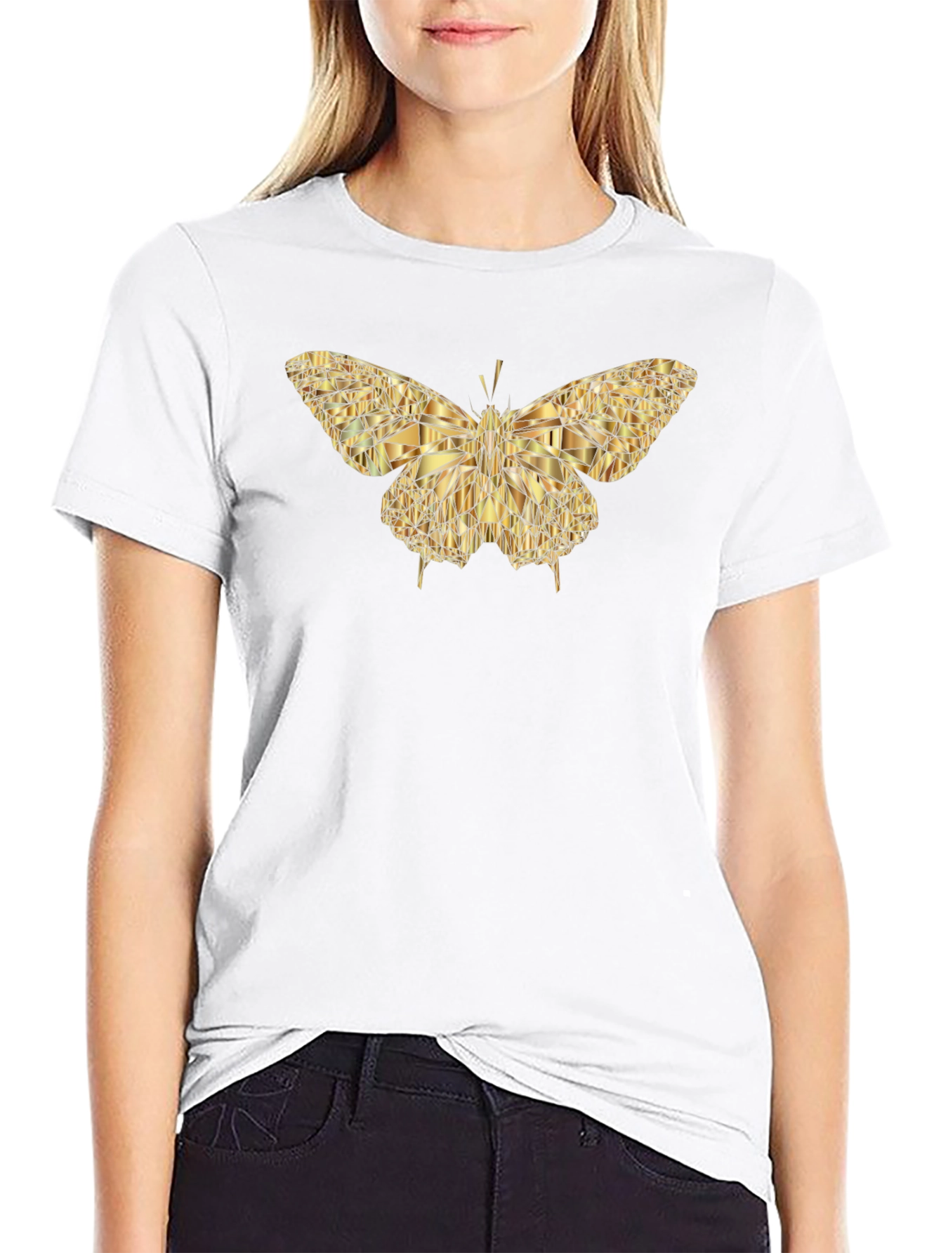 Black Geometric Gold Butterfly Graphic Tee - Modern Style view 9