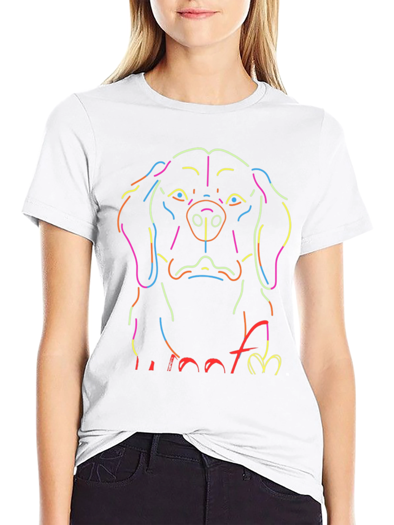 Neon Dog Outline Graphic T-Shirt - Black - 9