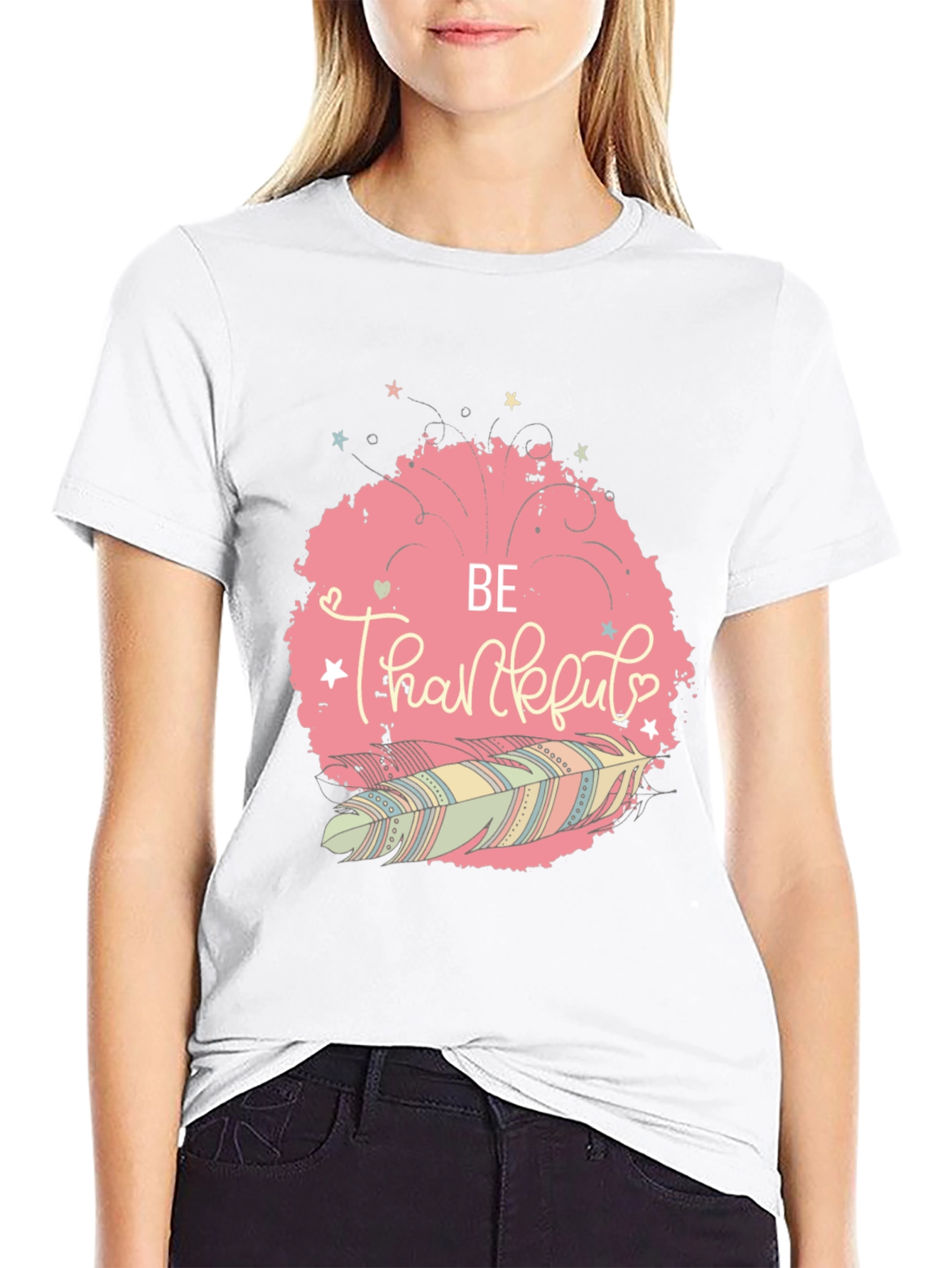 Black Be Thankful Feather Graphic Tee - Stylish Comfort view 9