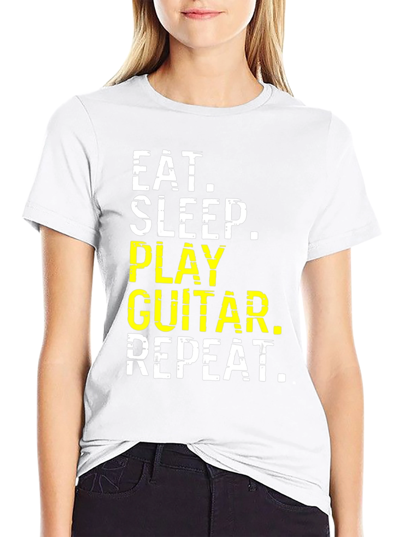 Black Eat Sleep Play Guitar Repeat Graphic Tee view 9
