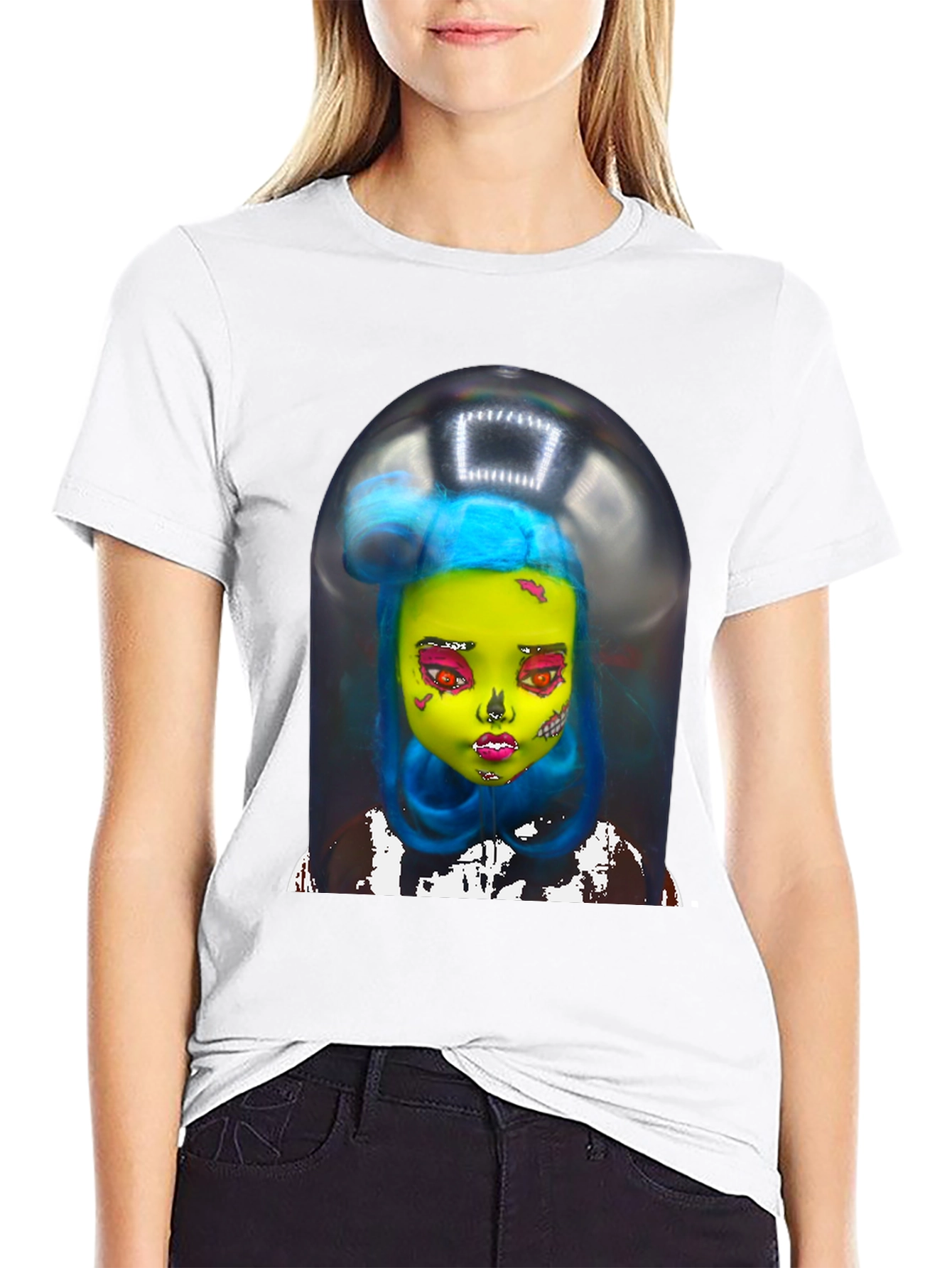 Black Surreal Doll Graphic Tee - Unique Art Shirt view 9