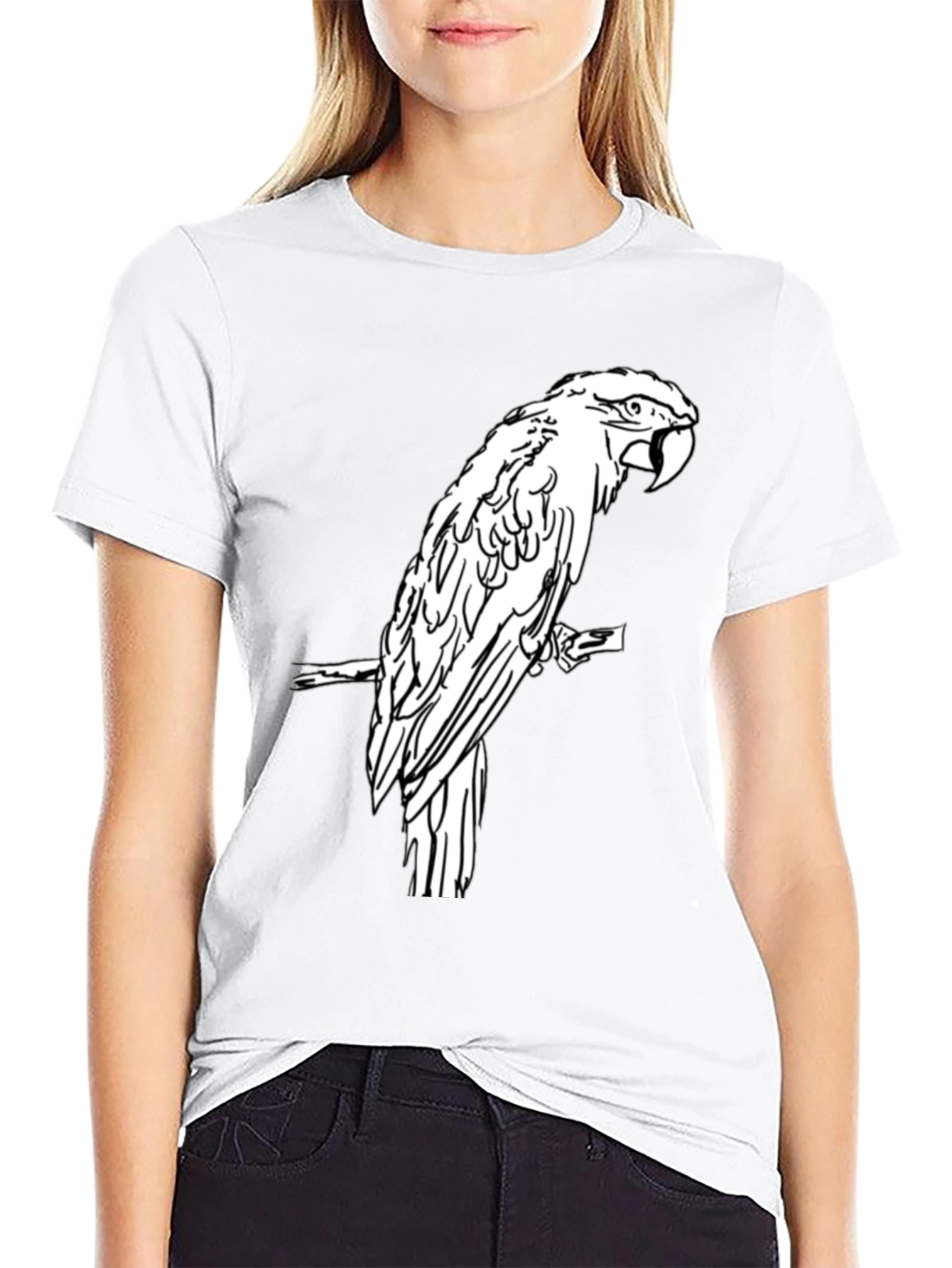 Black Black T-Shirt with White Parrot Graphic view 9
