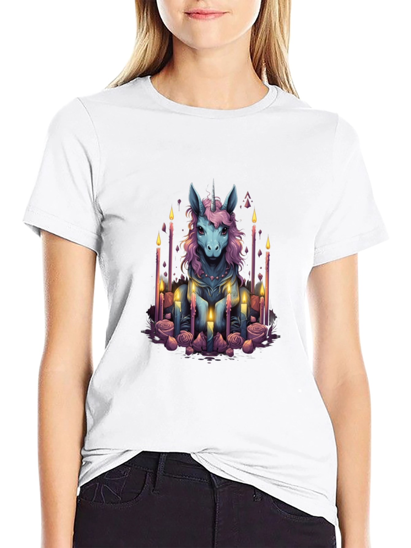 Black Unicorn Candle Graphic T-Shirt - Men's Black Tee view 9