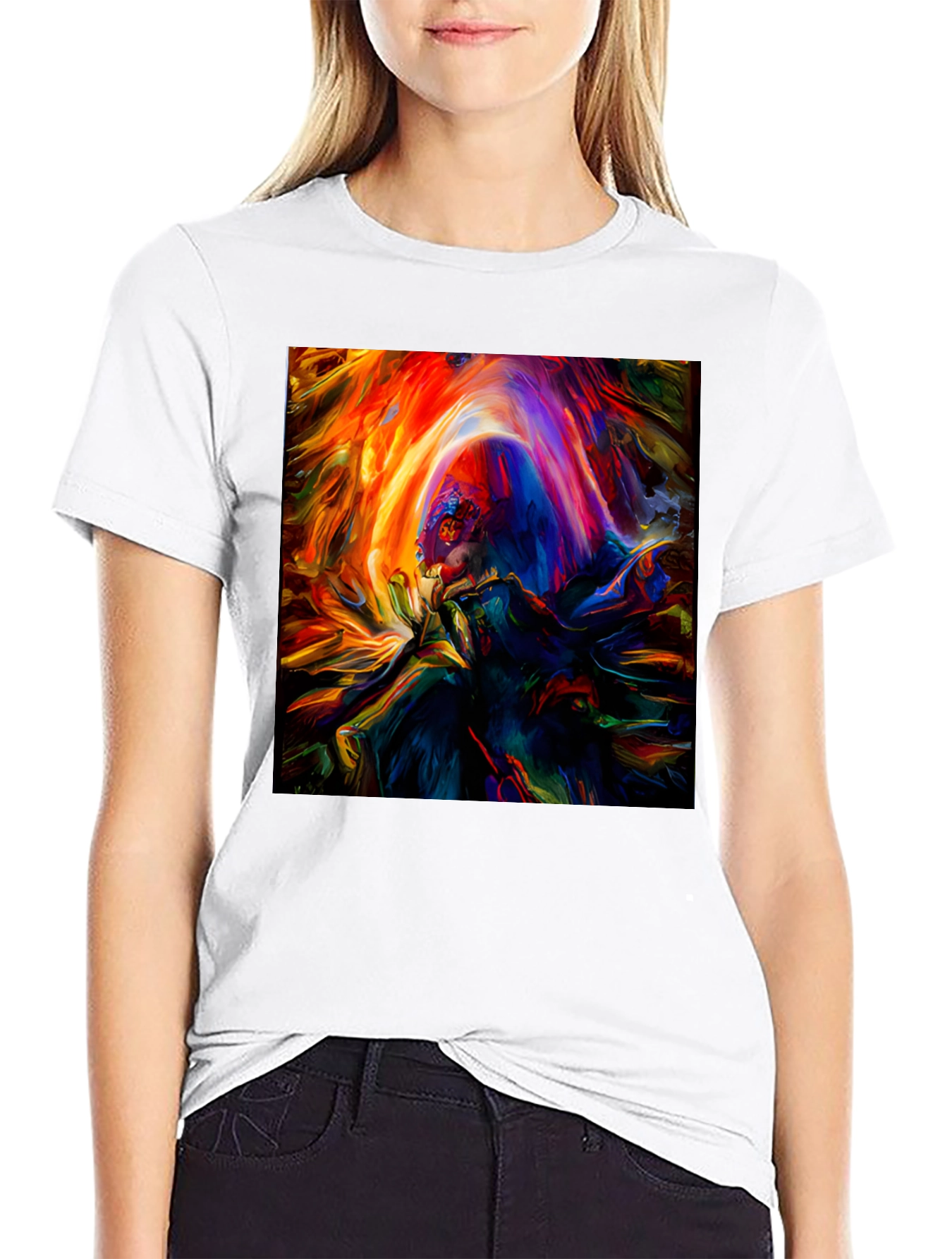 Black Vibrant Abstract Art Graphic Print Black T-Shirt view 9