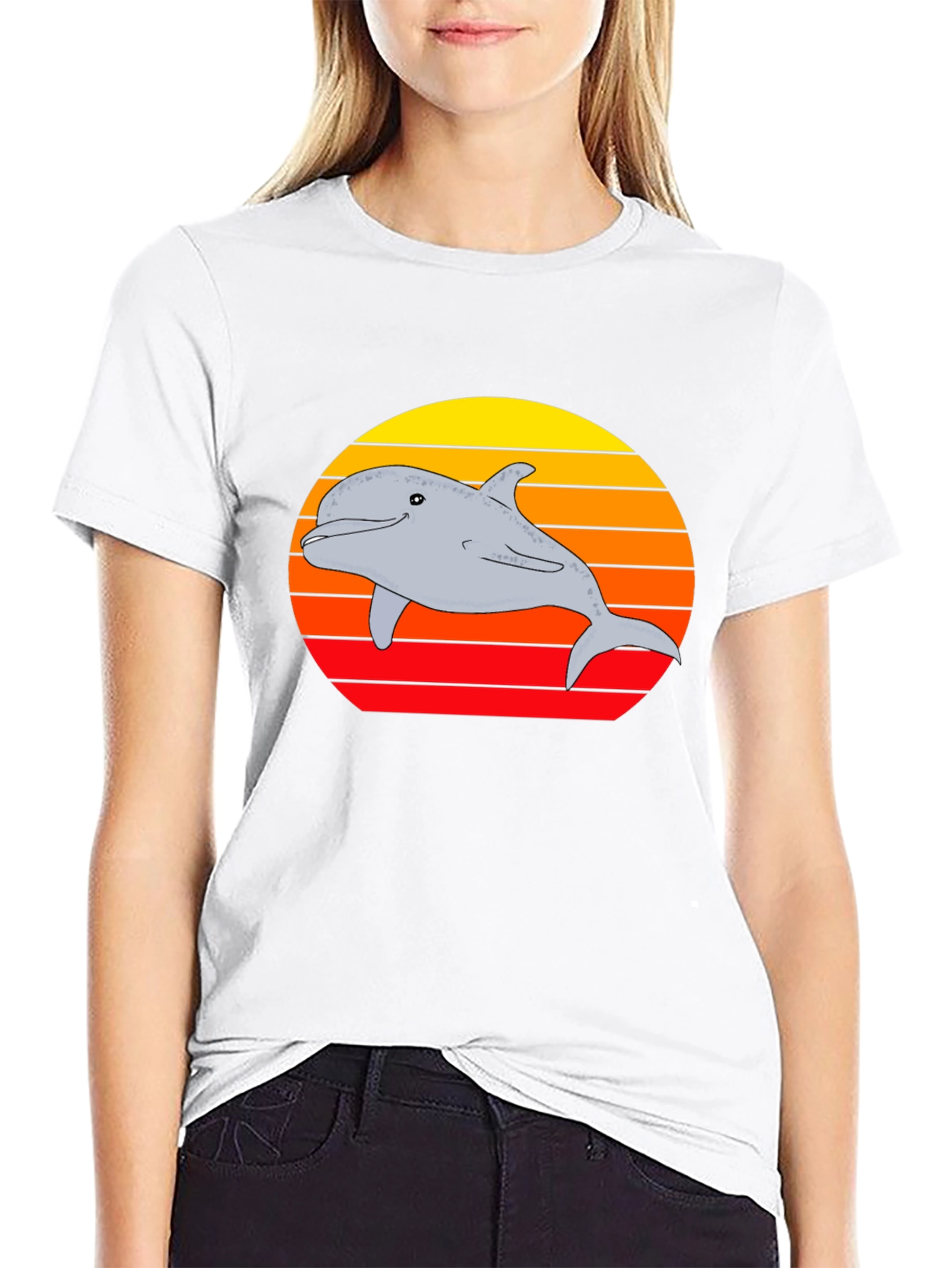 Black Dolphin Sunset Graphic Tee view 9