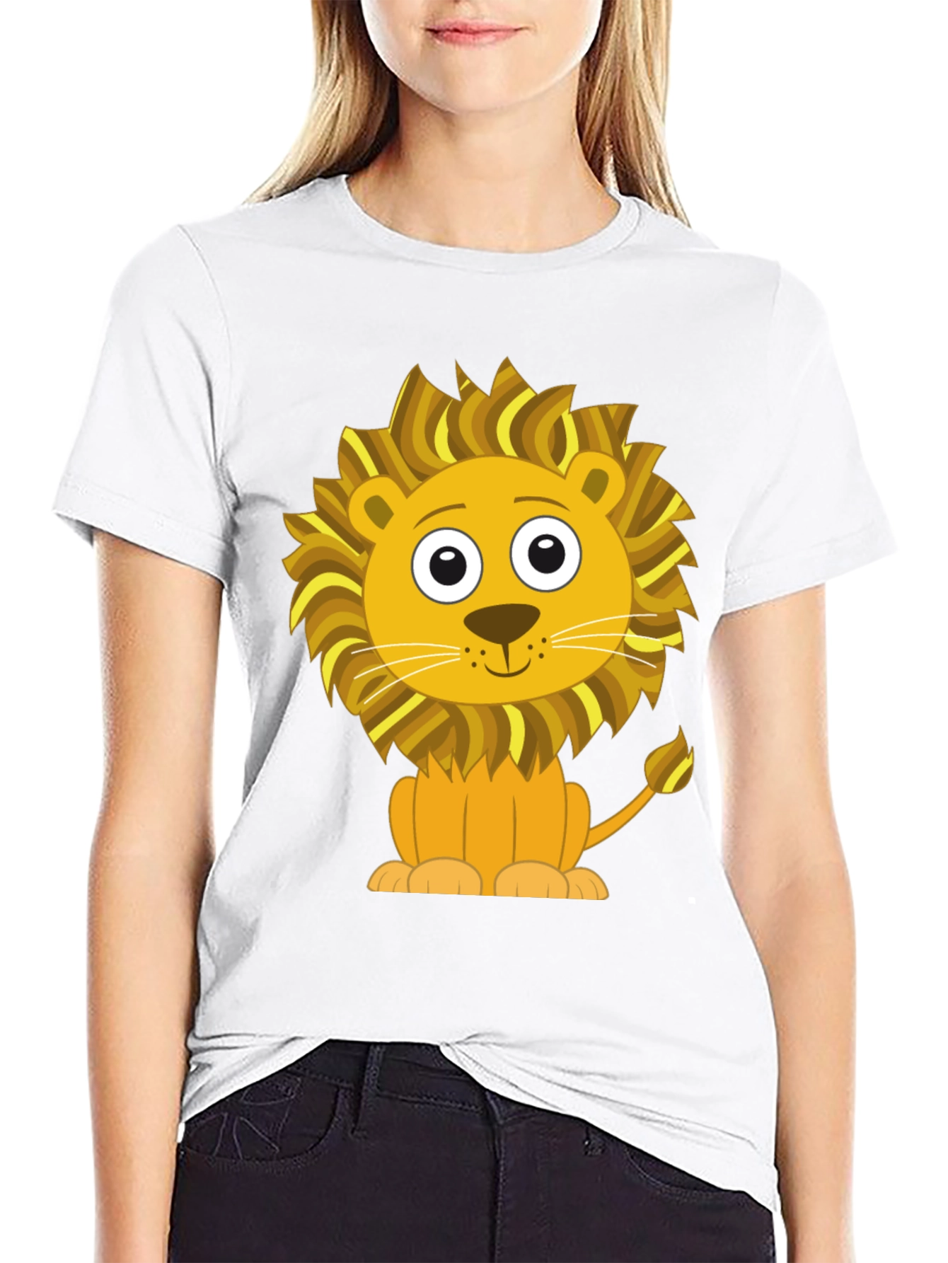 Black Cute Cartoon Lion Graphic T-Shirt - Black Cotton Tee view 9