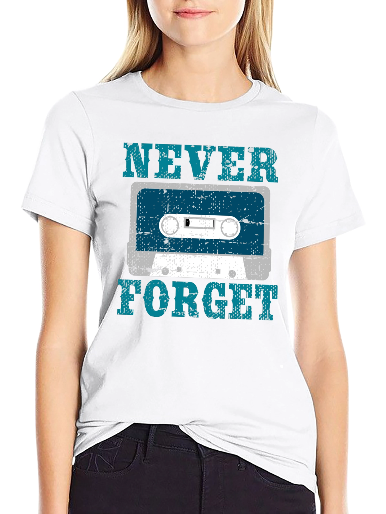 Black Retro Cassette Tape Graphic T-Shirt - Never Forget view 9