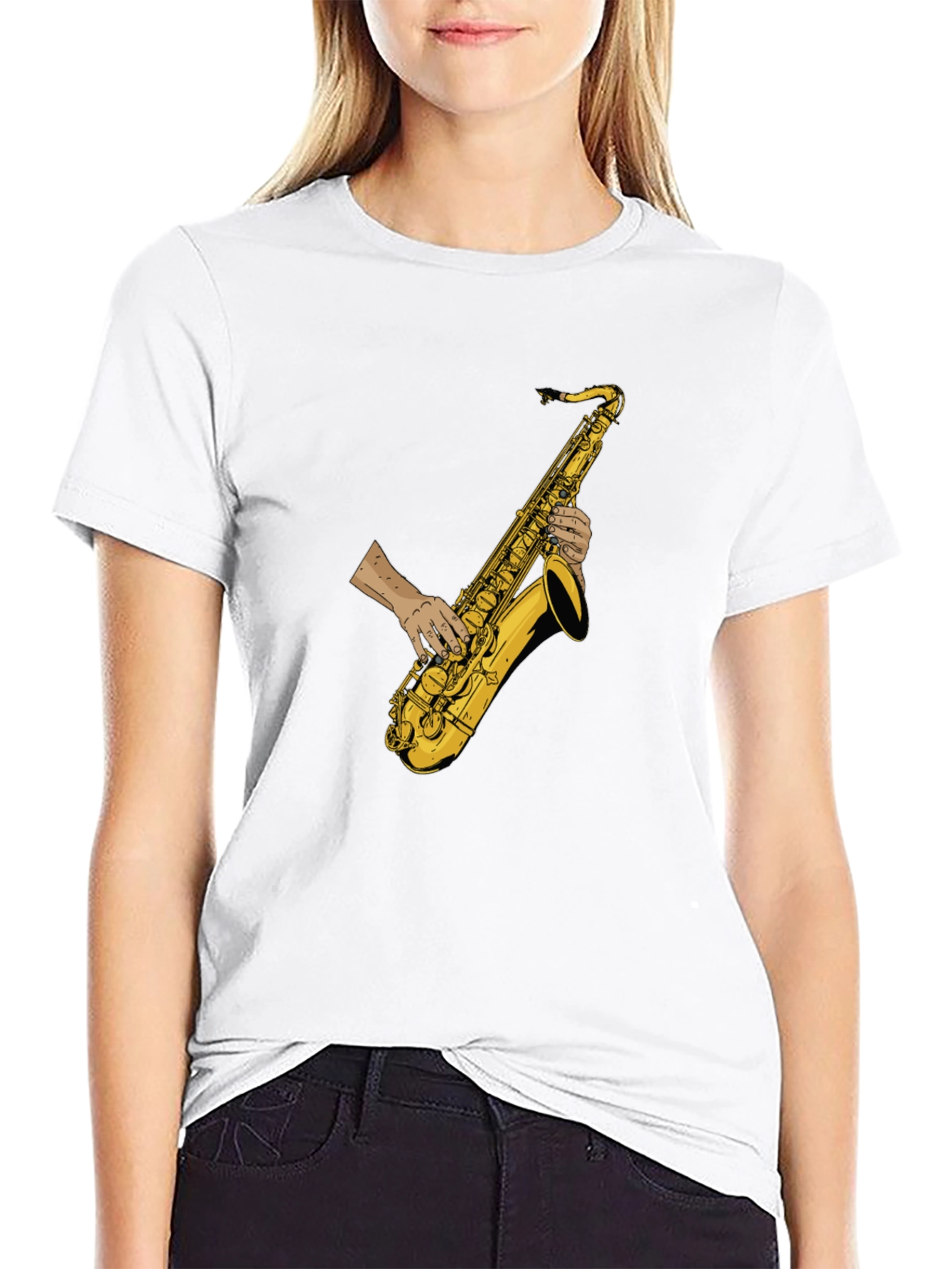 Black Saxophone Player Graphic Tee - Black Cotton T-Shirt view 9