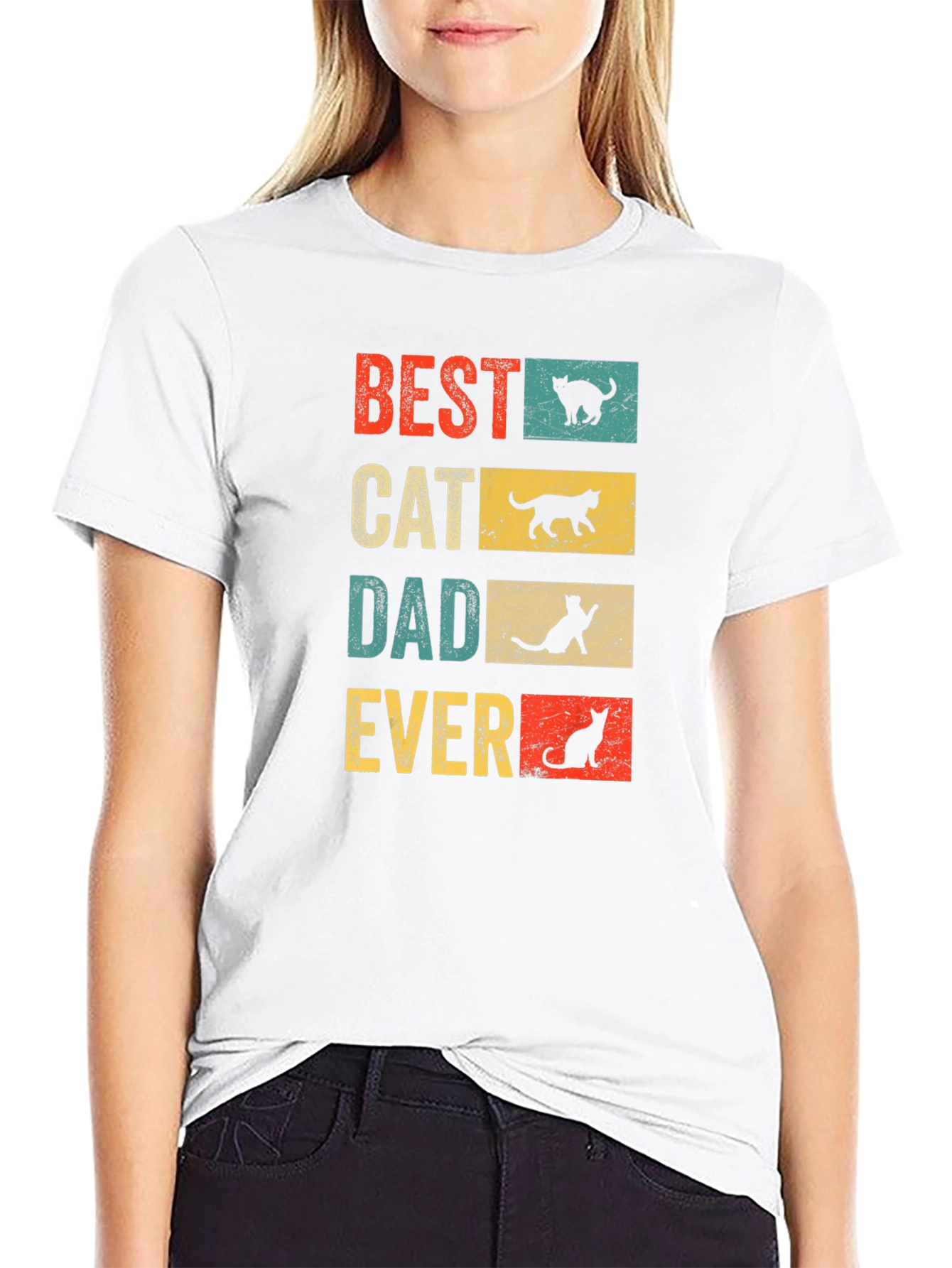 Black Best Cat Dad Ever T-Shirt - Vintage Design view 9
