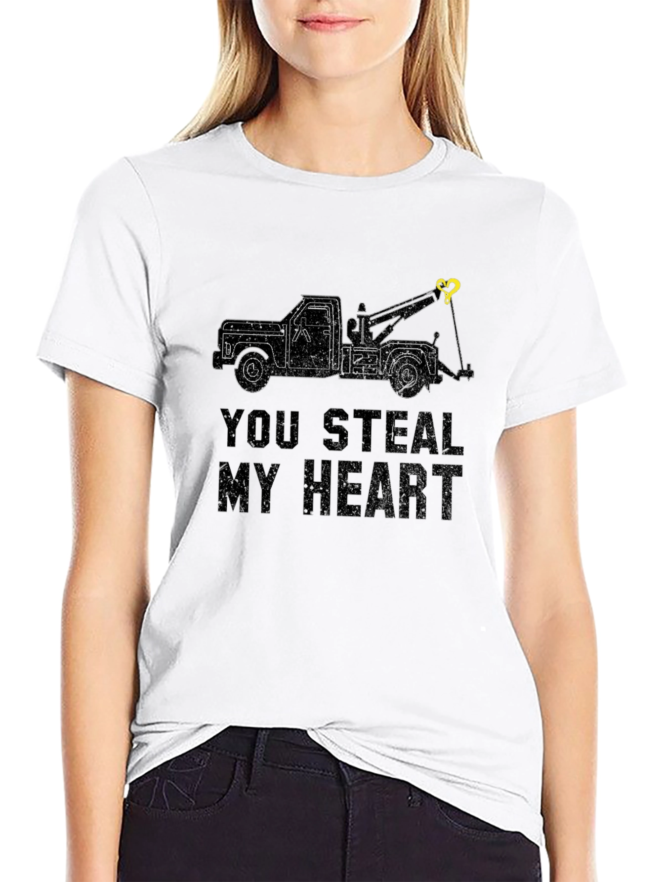 Black You Steal My Heart Tow Truck Graphic T-Shirt view 9