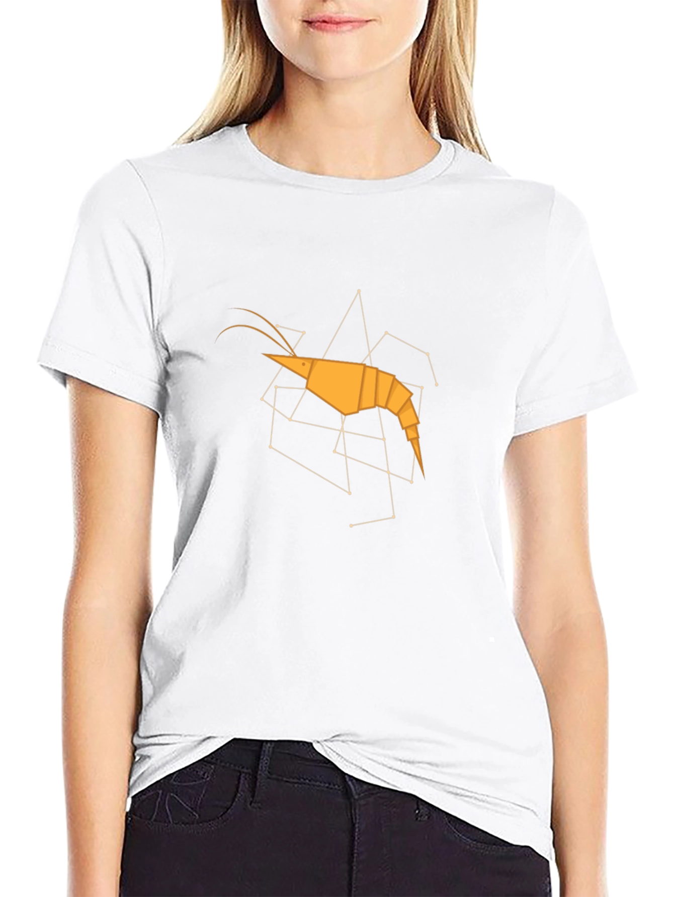 Black Geometric Shrimp Graphic Tee - Modern Art Shirt view 9