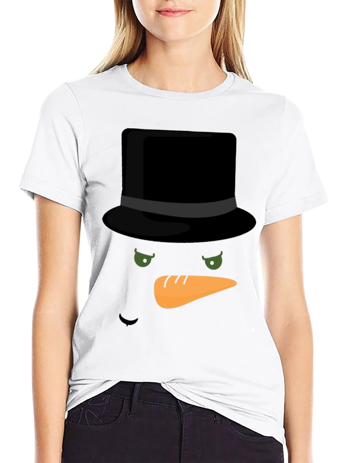 Black Snowman Face T-Shirt - Holiday Festive Apparel view 9