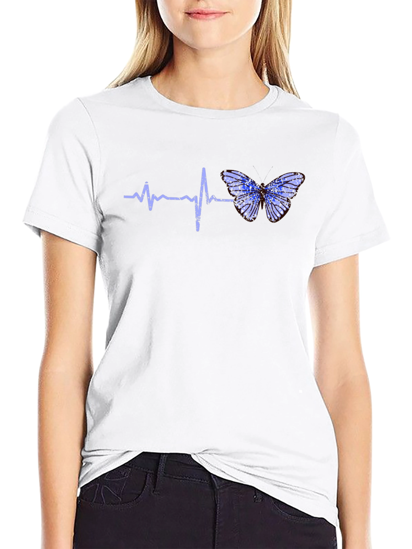 Black Heartbeat Butterfly Graphic Tee - Black T-Shirt view 9
