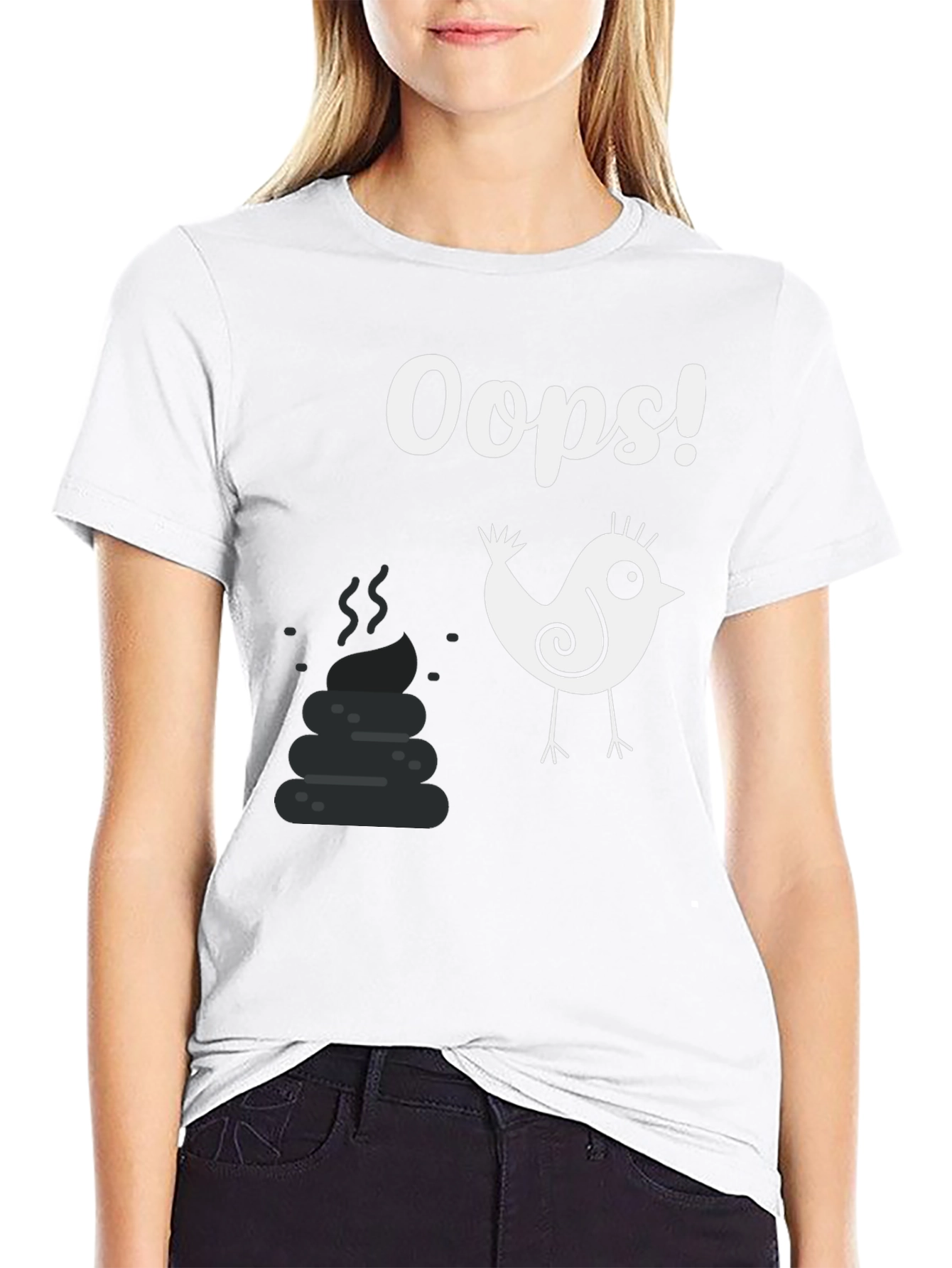 Black Oops! Bird Poop Graphic Tee - Funny Casual T-Shirt view 9