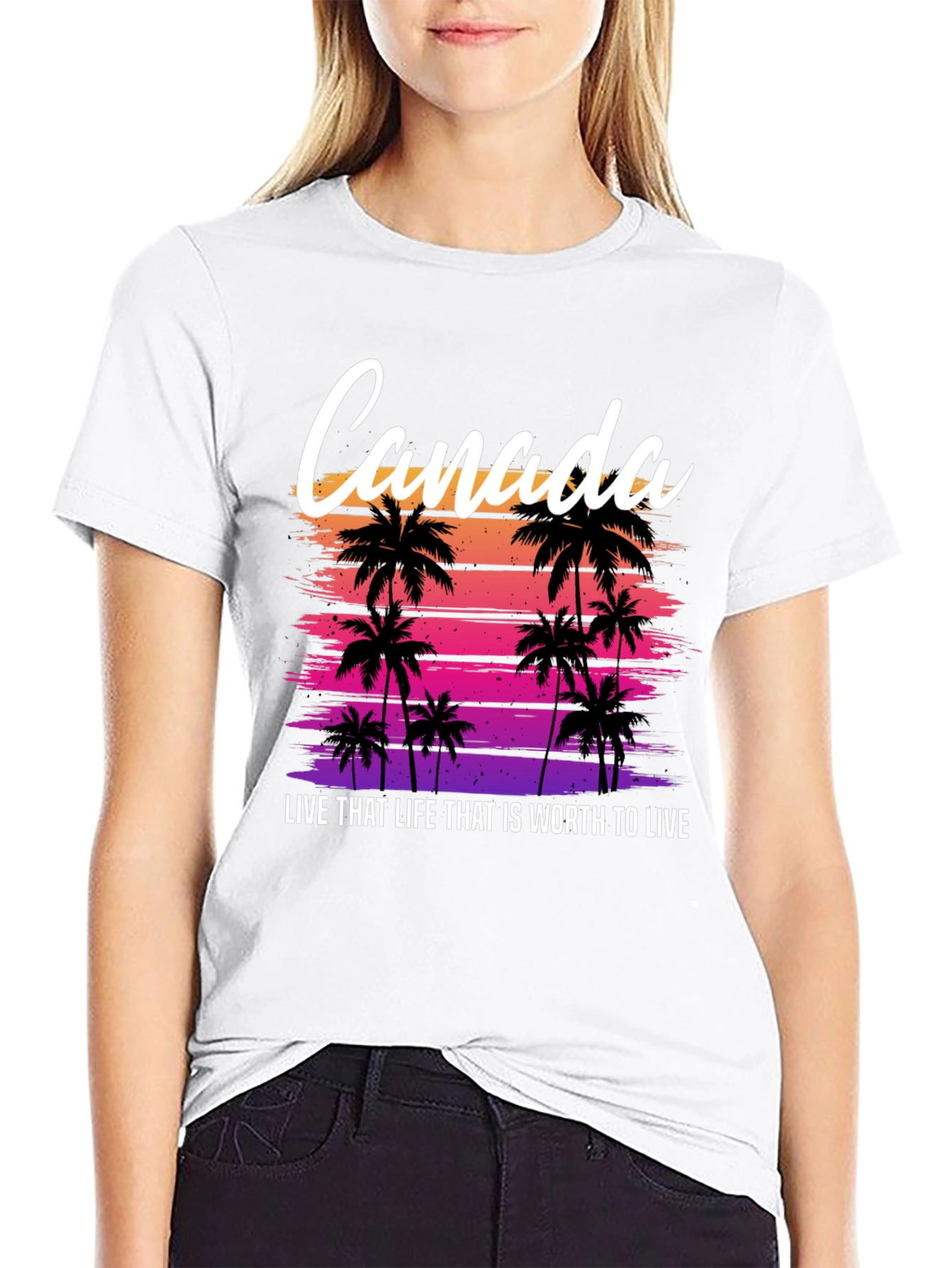 Black Canada Sunset Palm Tree T-Shirt - Live That Life Tee view 9