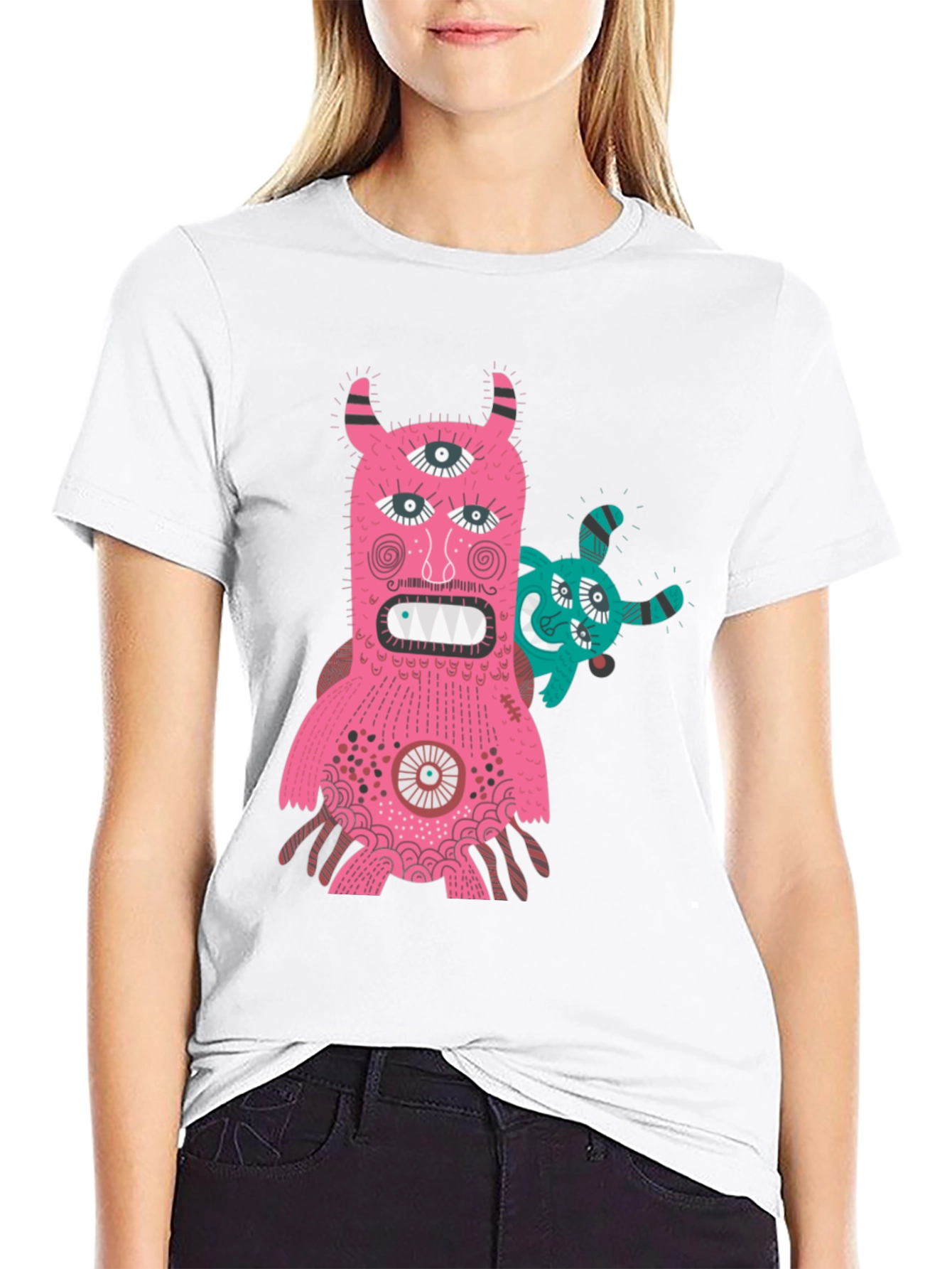 Black Monster Graphic Tee - Black T-Shirt with Fun Creature Design view 9