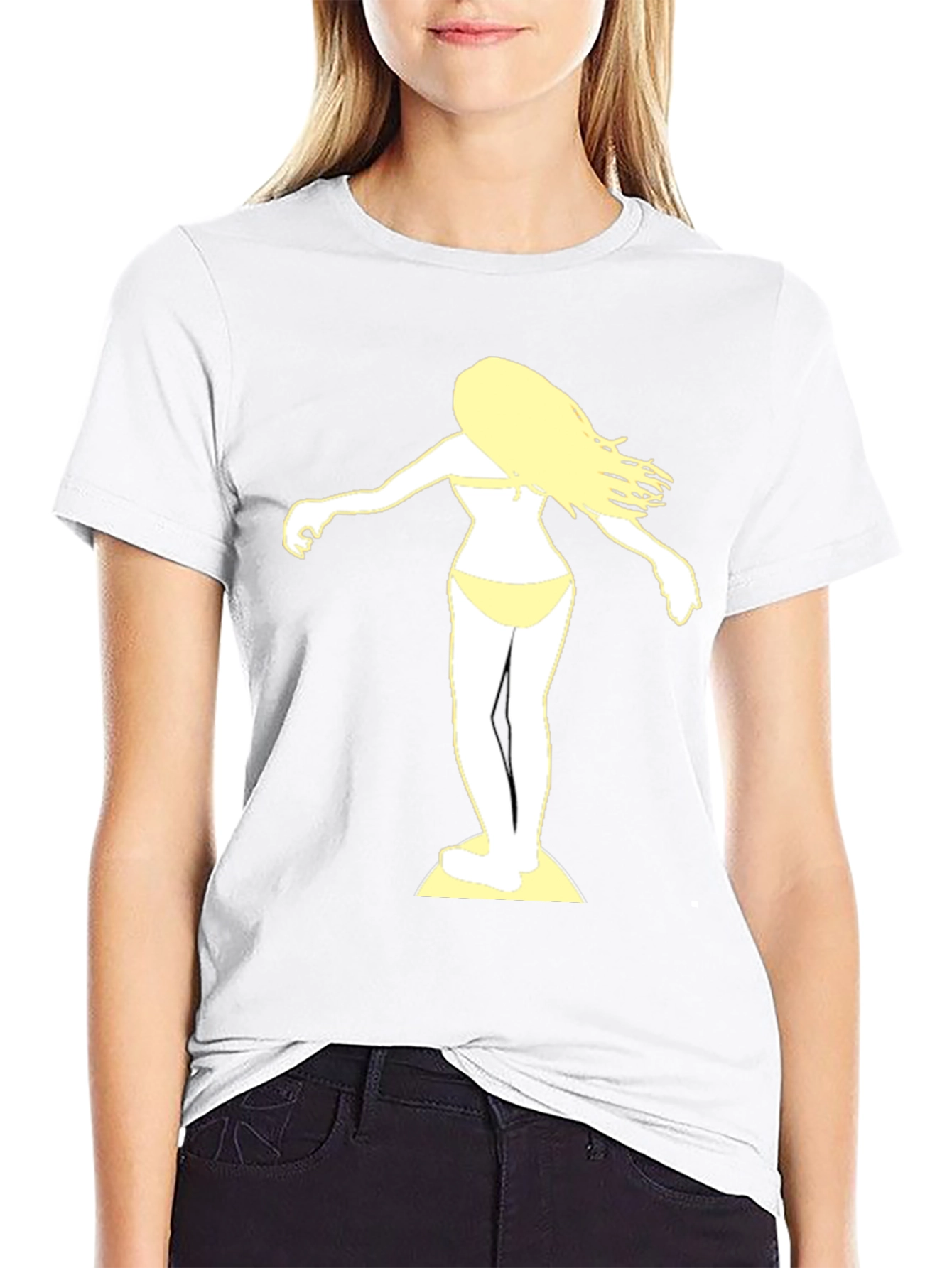 Black Surfer Girl Graphic Tee - Black Cotton T-Shirt view 9