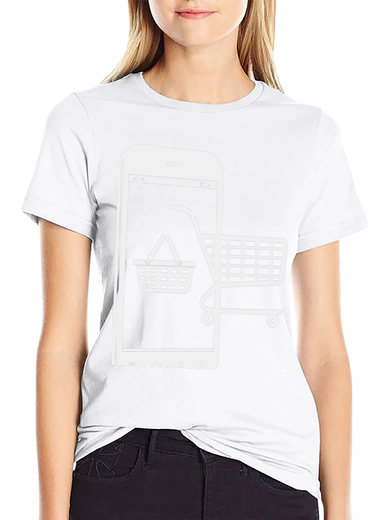 Online Shopping Tee - Smartphone & Cart Design - 9