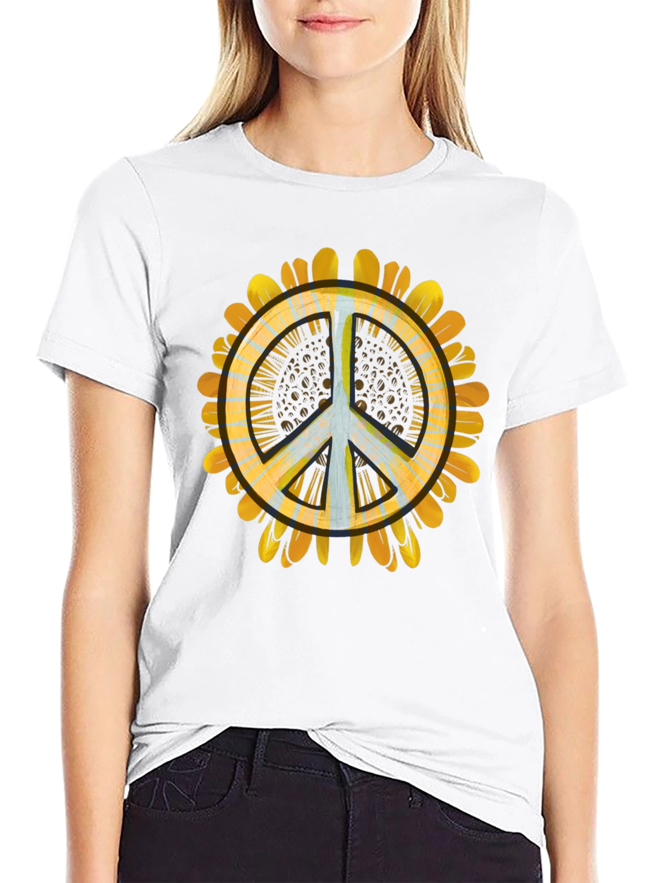 Black Peace Sunflower Graphic Tee - Relaxed Fit view 9