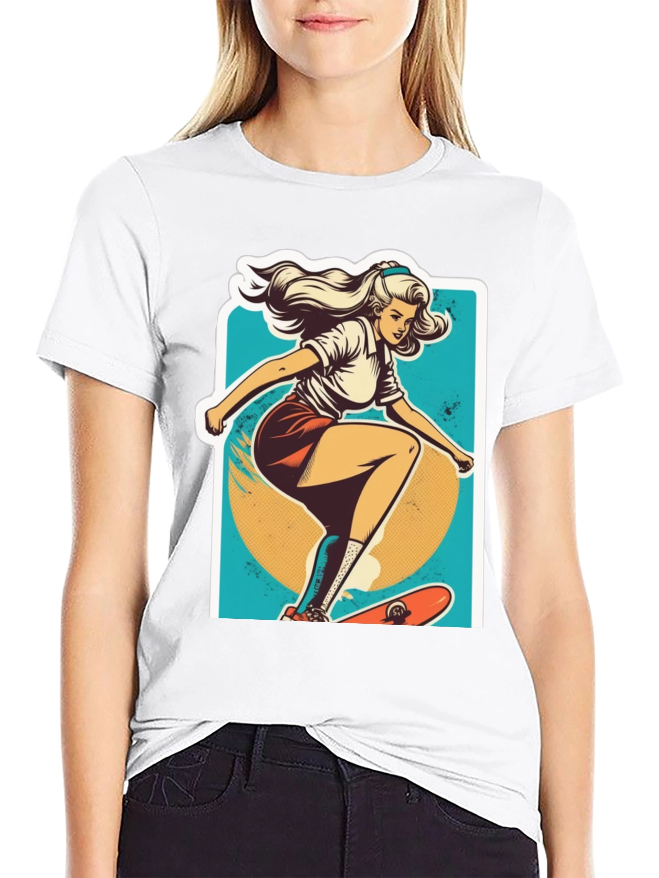 Black Skater Girl Graphic Tee - Cool Retro Style view 9