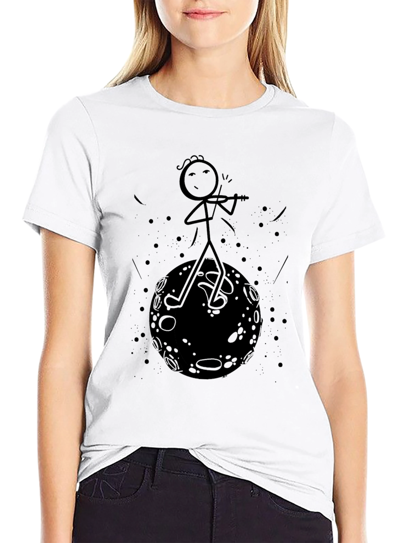 Black Stick Figure Moon Musician Black T-Shirt view 9