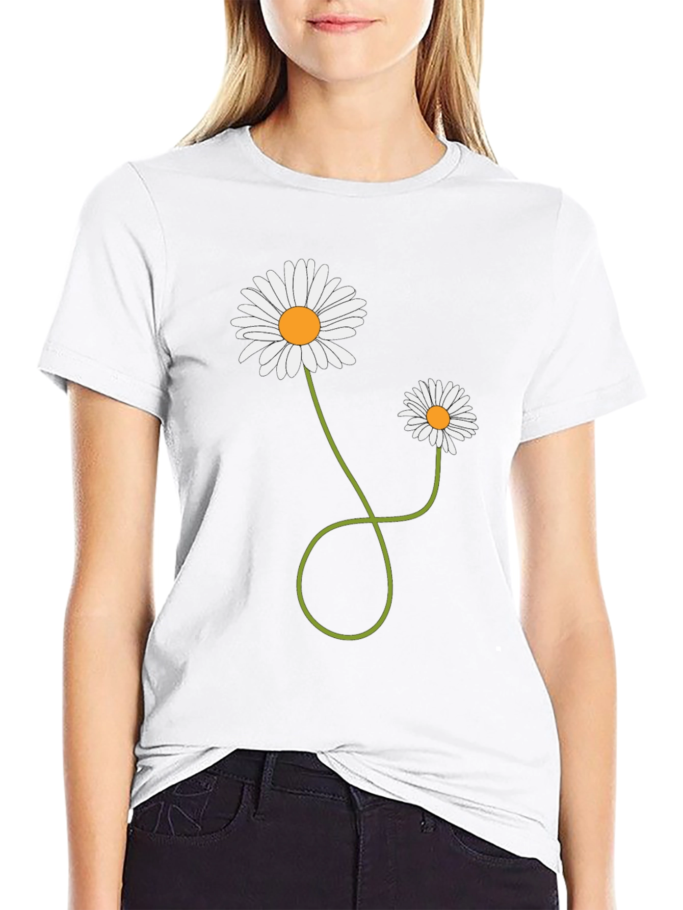 Black Daisy Flower Graphic T-Shirt - Men's Casual Tee view 9