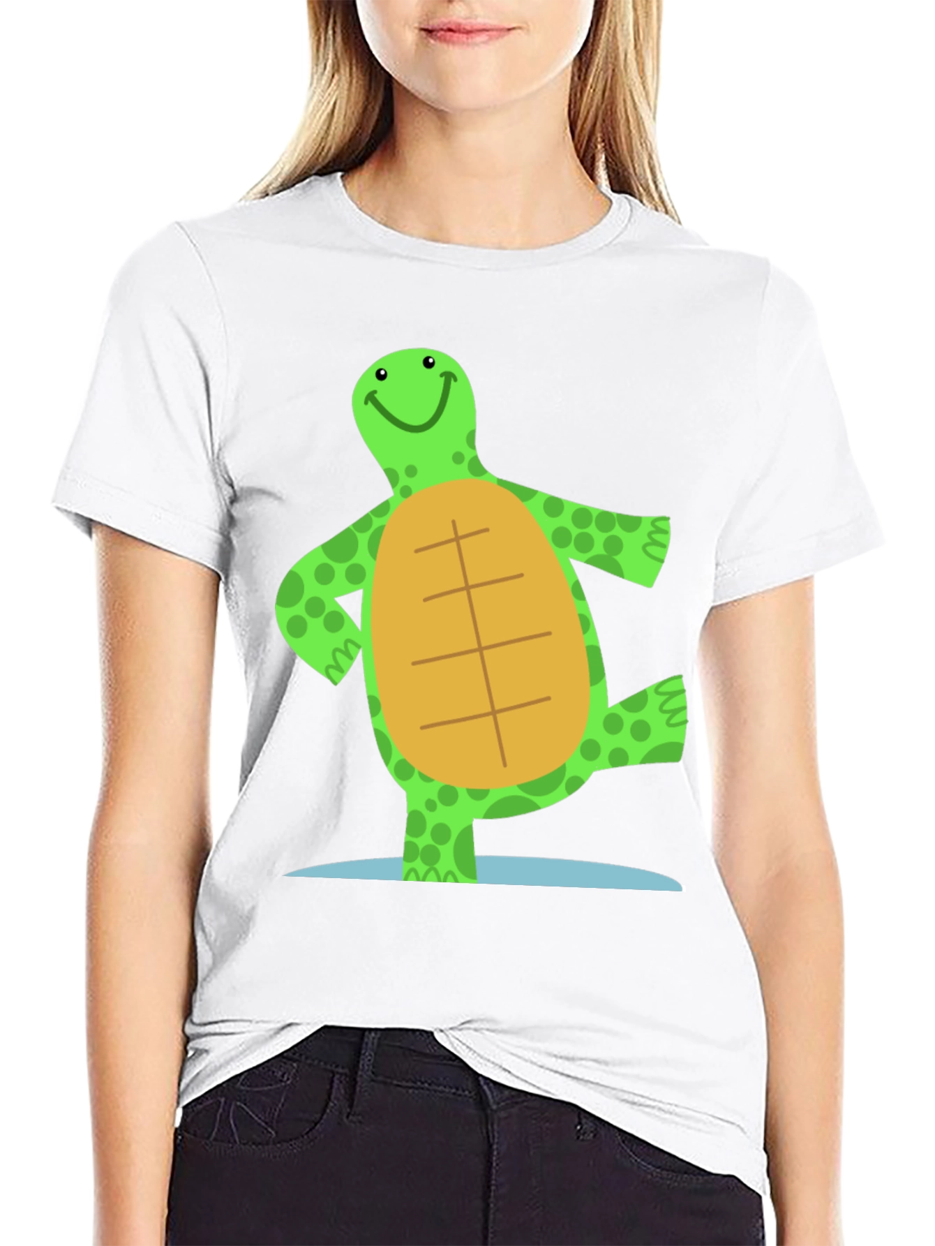 Black Cheerful Turtle Graphic Tee - Black Cotton Blend view 9