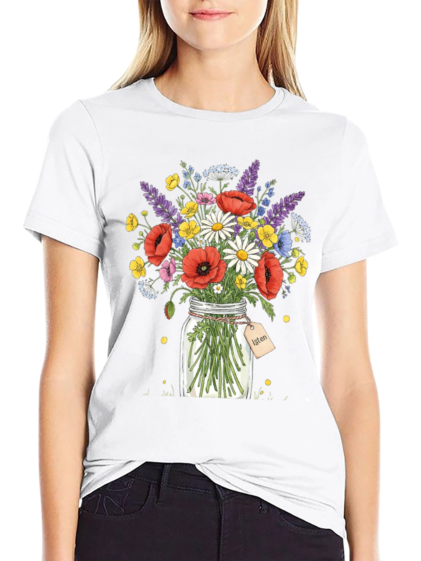Black Floral Bouquet Jar Graphic T-Shirt view 9