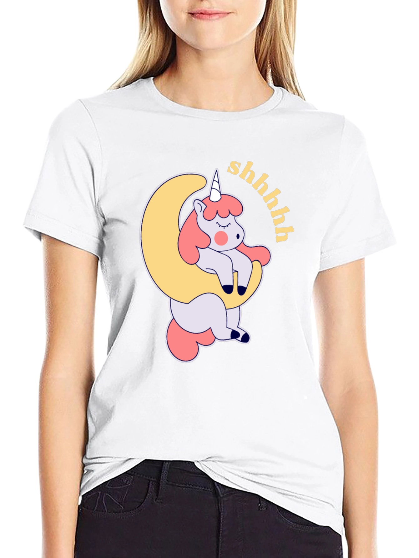 Black Sleepy Unicorn Moon Graphic T-Shirt view 9