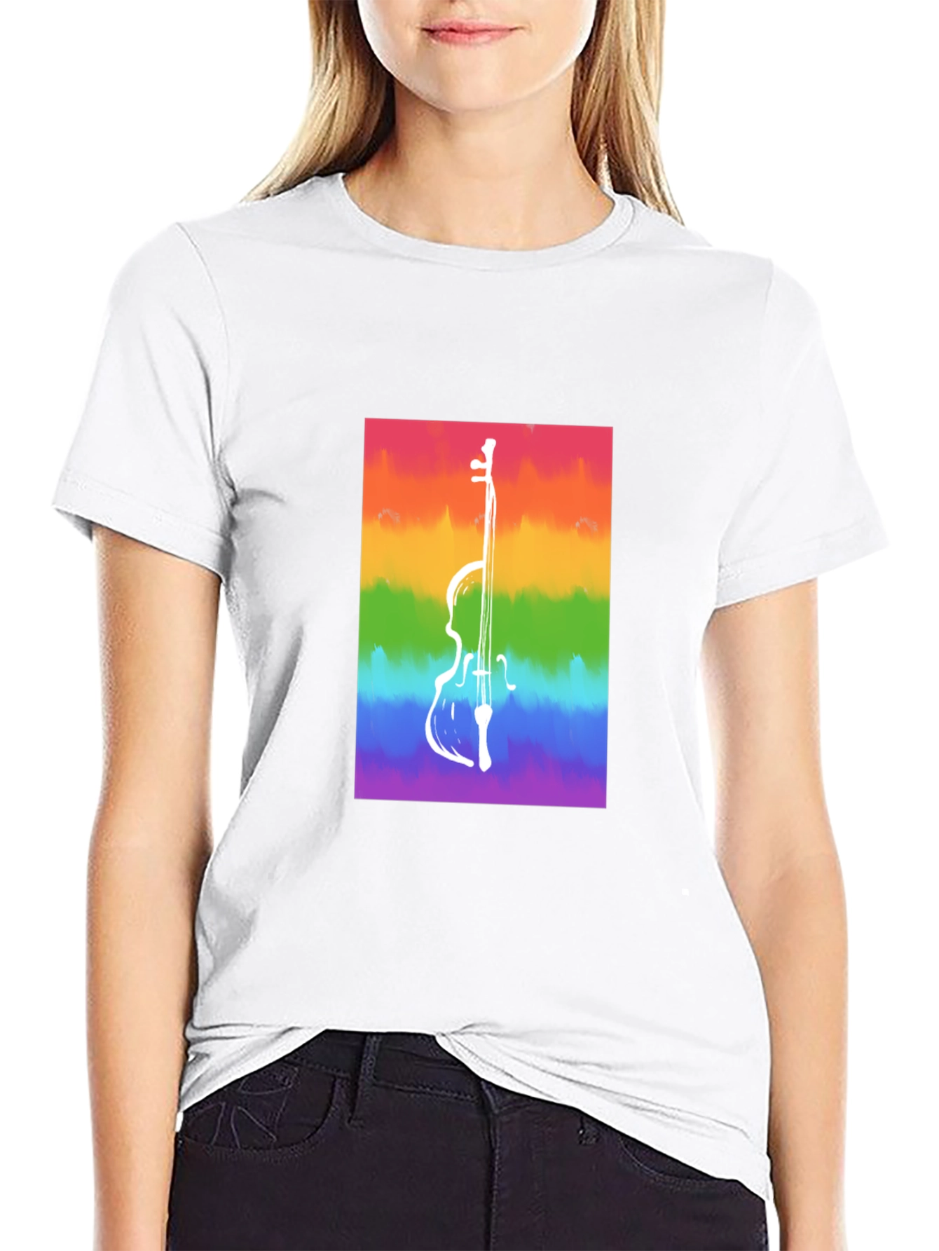Black Rainbow Cello Graphic Tee - Black Cotton Casual Shirt view 9