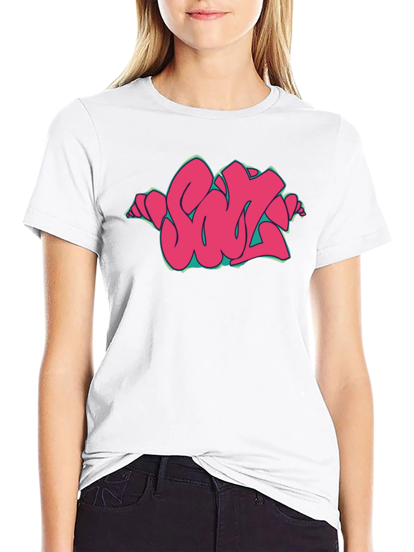 Black Graffiti Style Pink Graphic Print Black T-Shirt view 9
