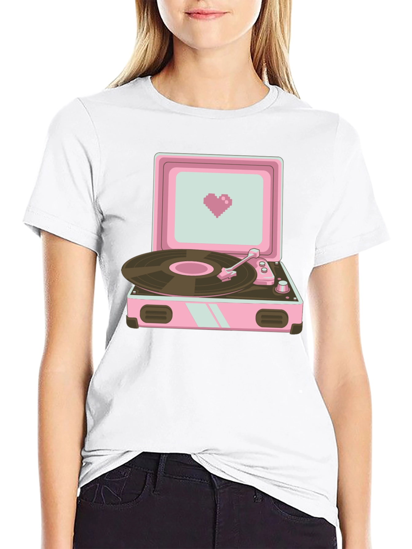 Black Retro Record Player Graphic T-Shirt view 9