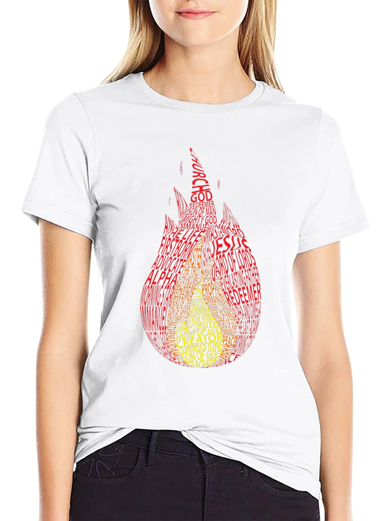Black Flame Word Art T-Shirt - Religious Design view 9
