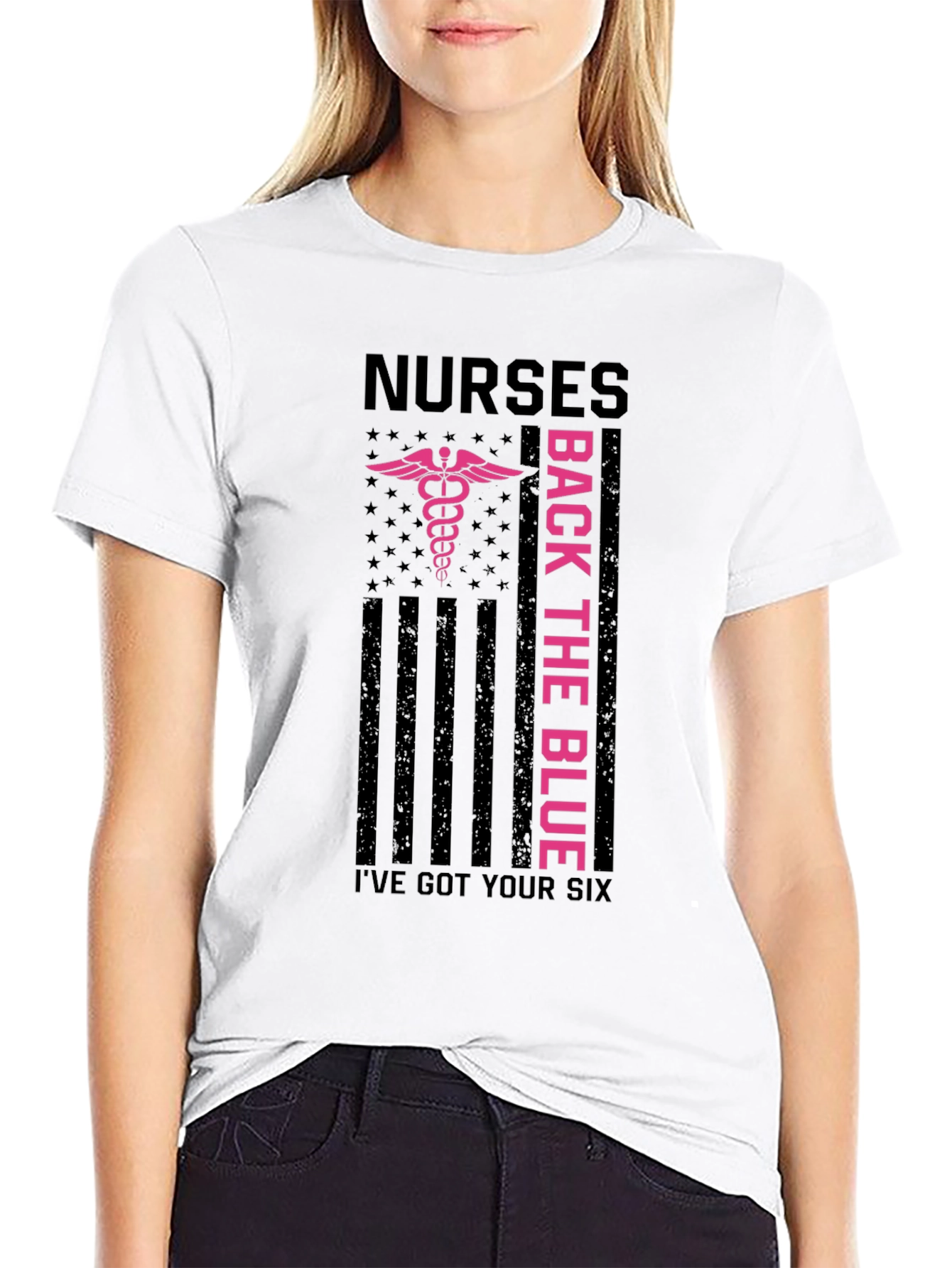 Black Nurses Back the Blue Graphic T-Shirt view 9