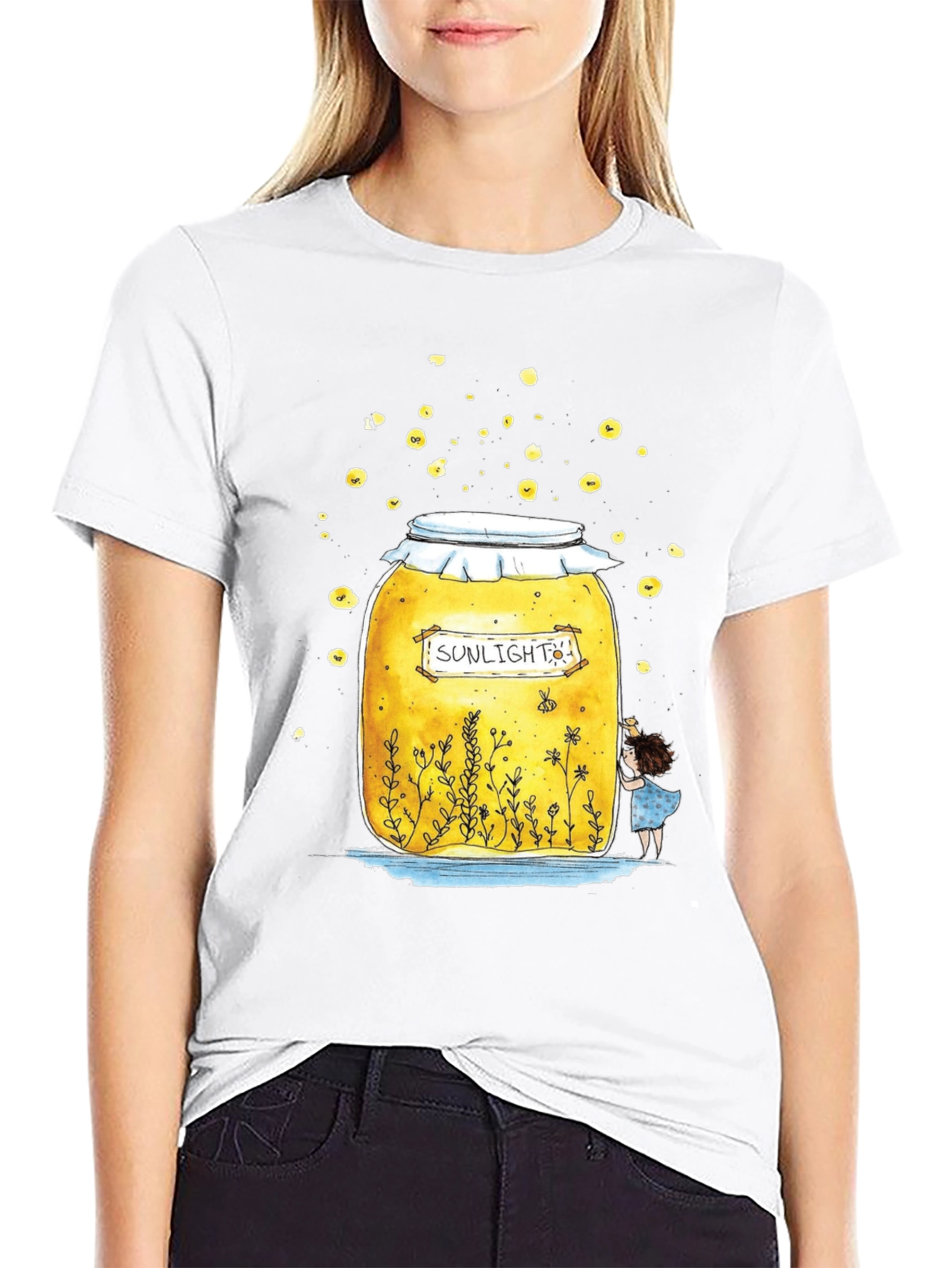 Black Sunlight Jar Graphic T-Shirt - Whimsical Black Tee view 9